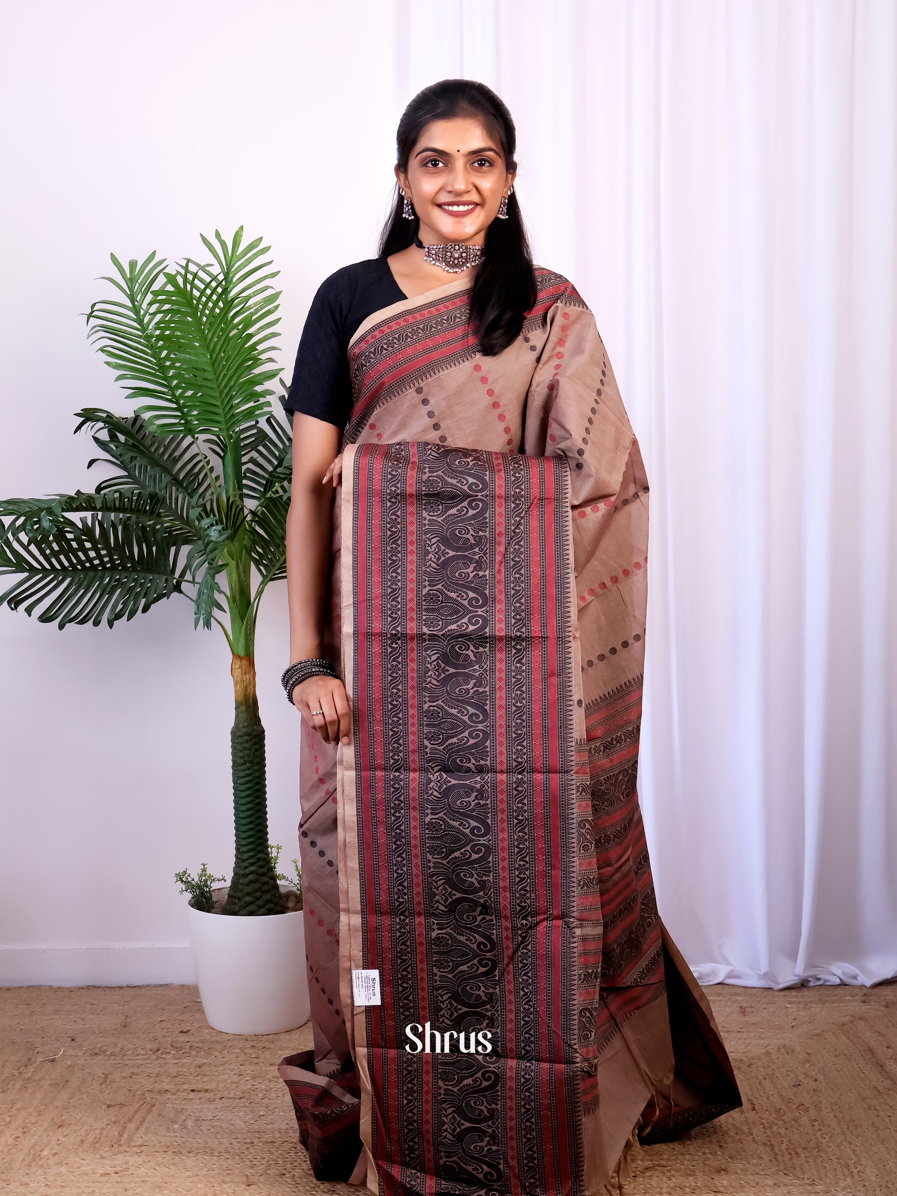 Brown & Black- Chettinad Cotton Saree - Shop on Shrus.com
