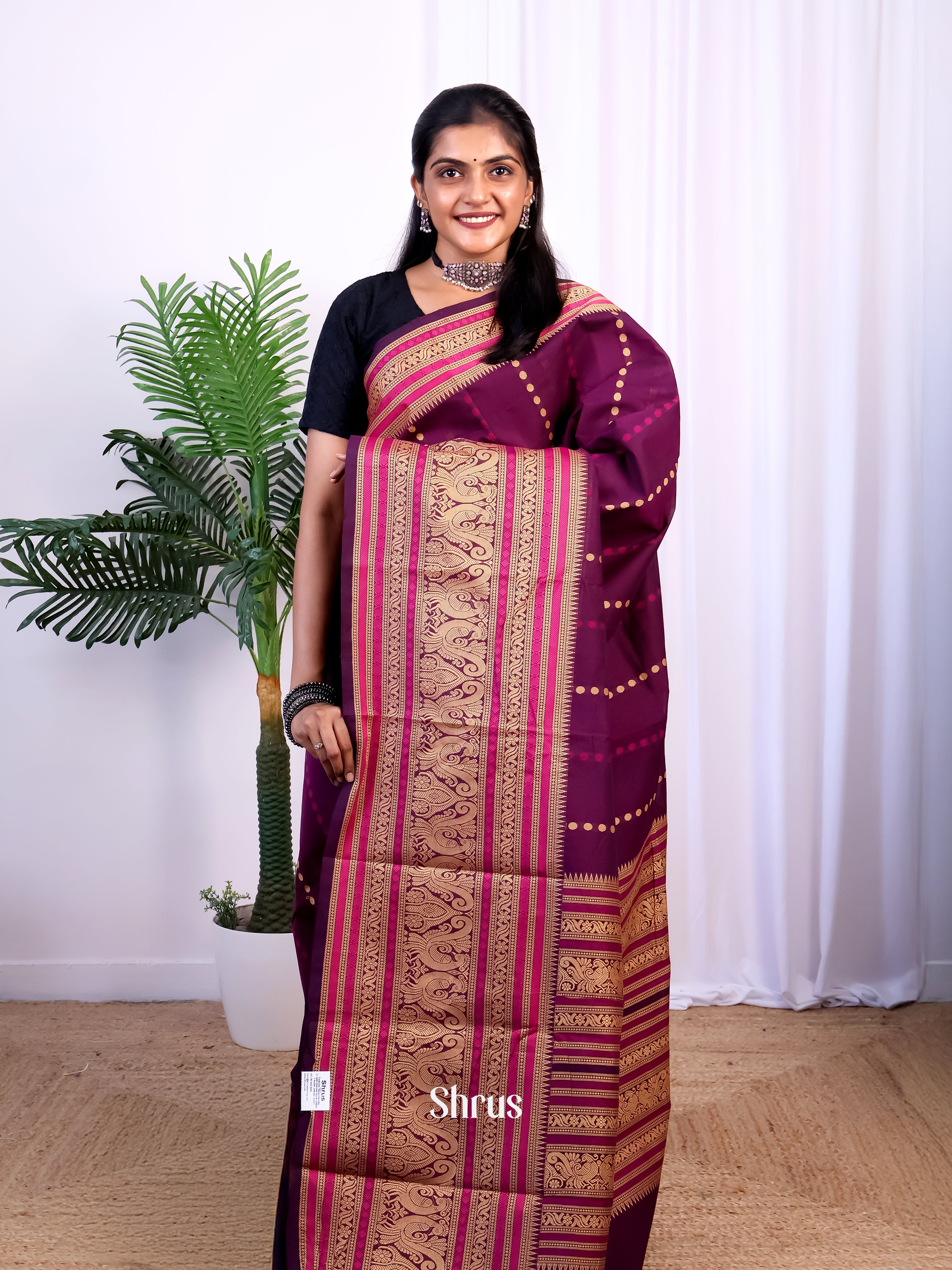 Purple & Pink - Chettinad Cotton Saree - Shop on Shrus.com