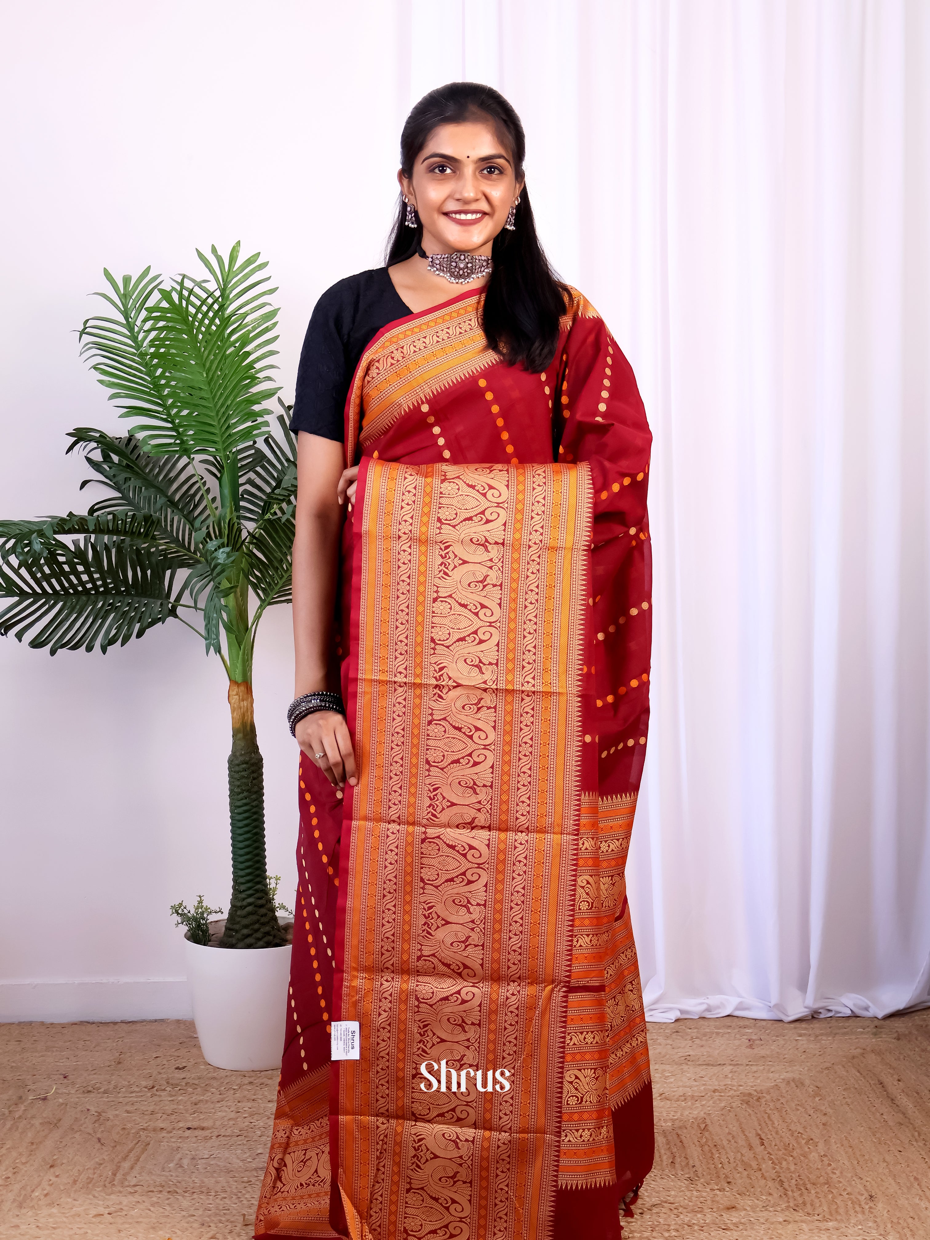 Maroon - Chettinad Cotton Saree - Shop on Shrus.com