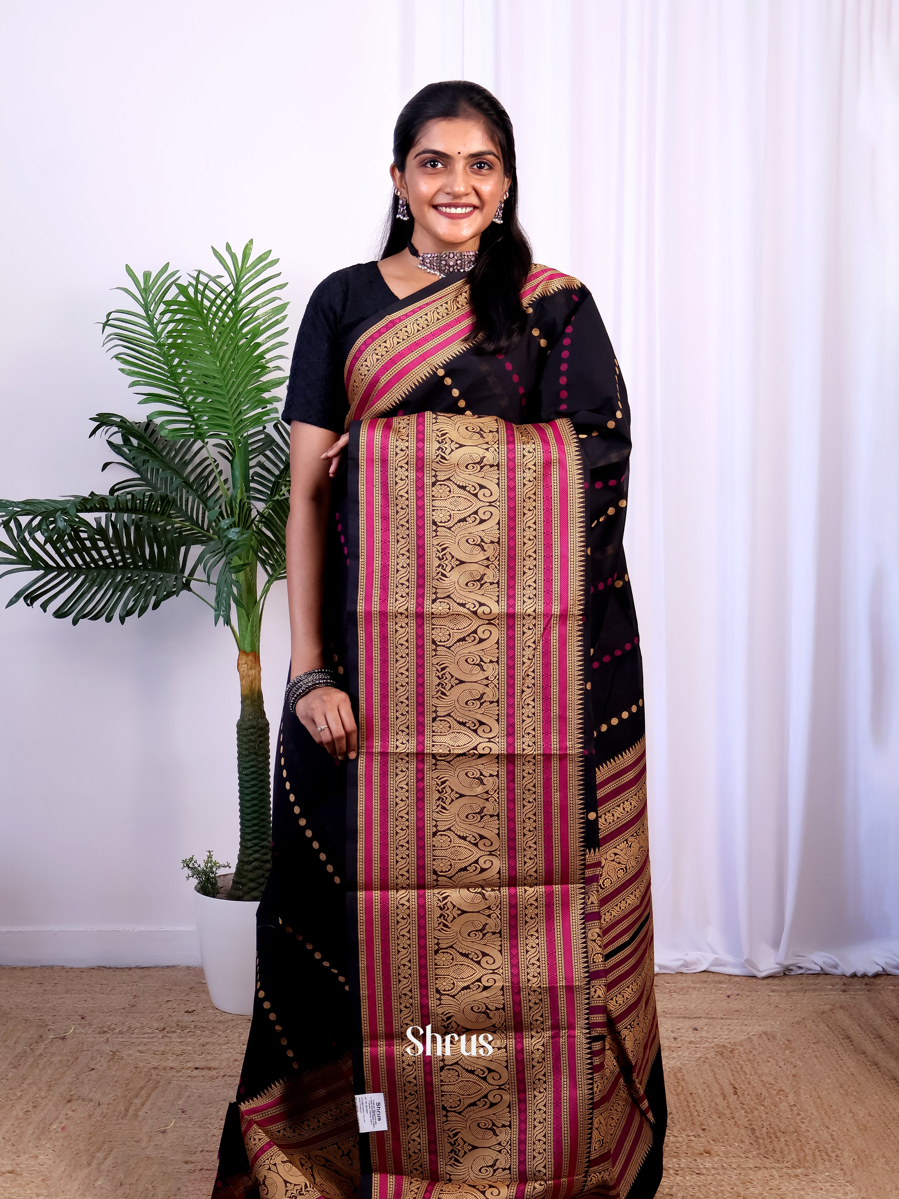 Black & Pink - Chettinad Cotton Saree - Shop on Shrus.com