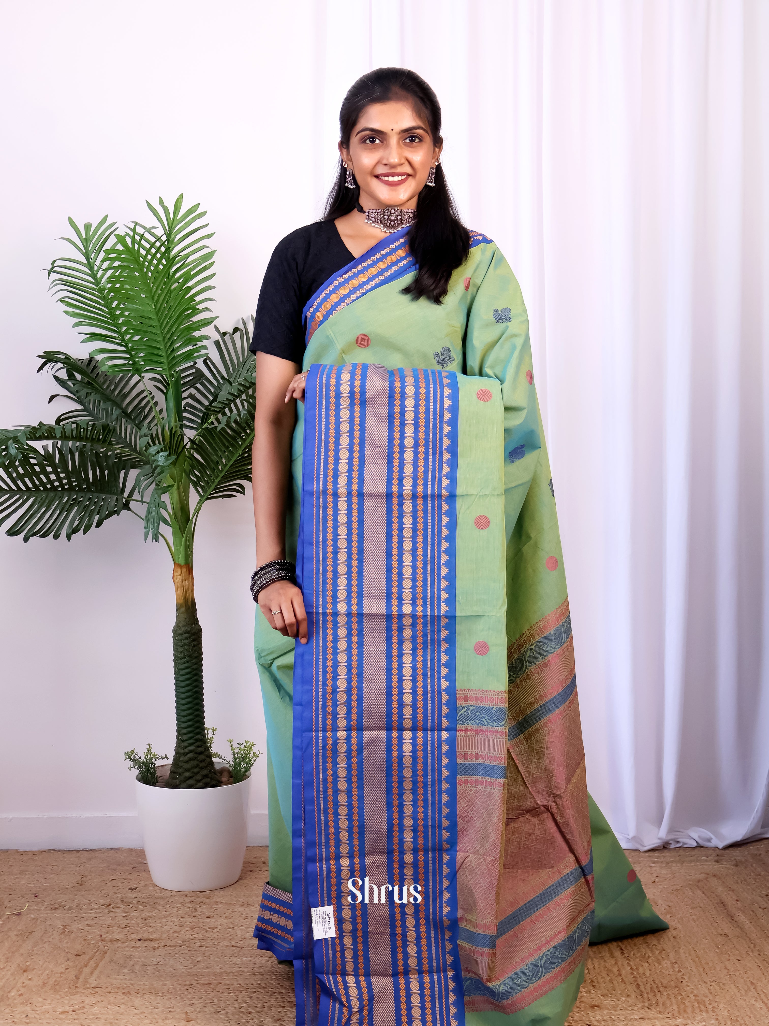 Green & Blue - Chettinad Cotton Saree - Shop on Shrus.com