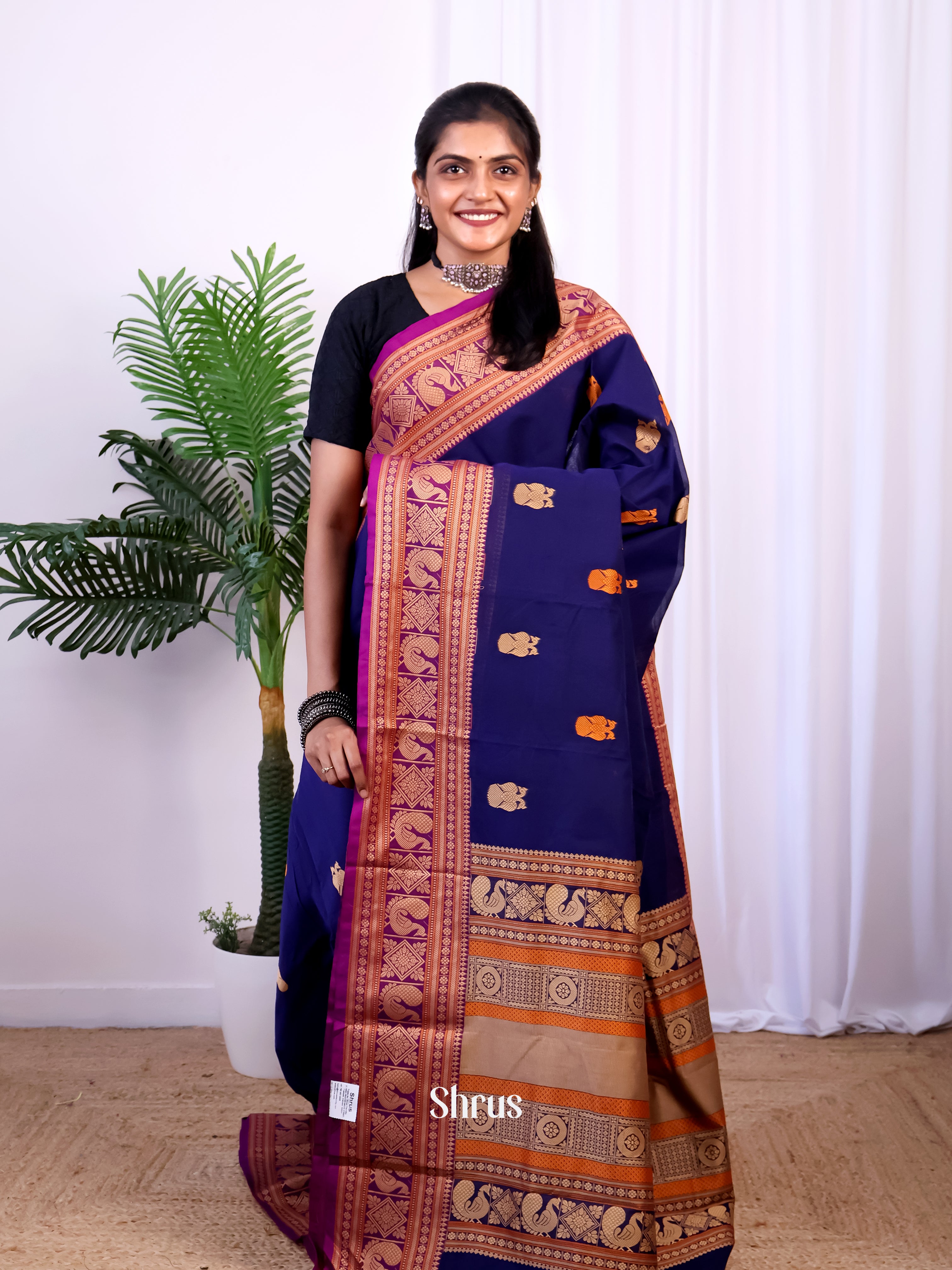 Blue & Purple - Chettinad Cotton Saree - Shop on Shrus.com