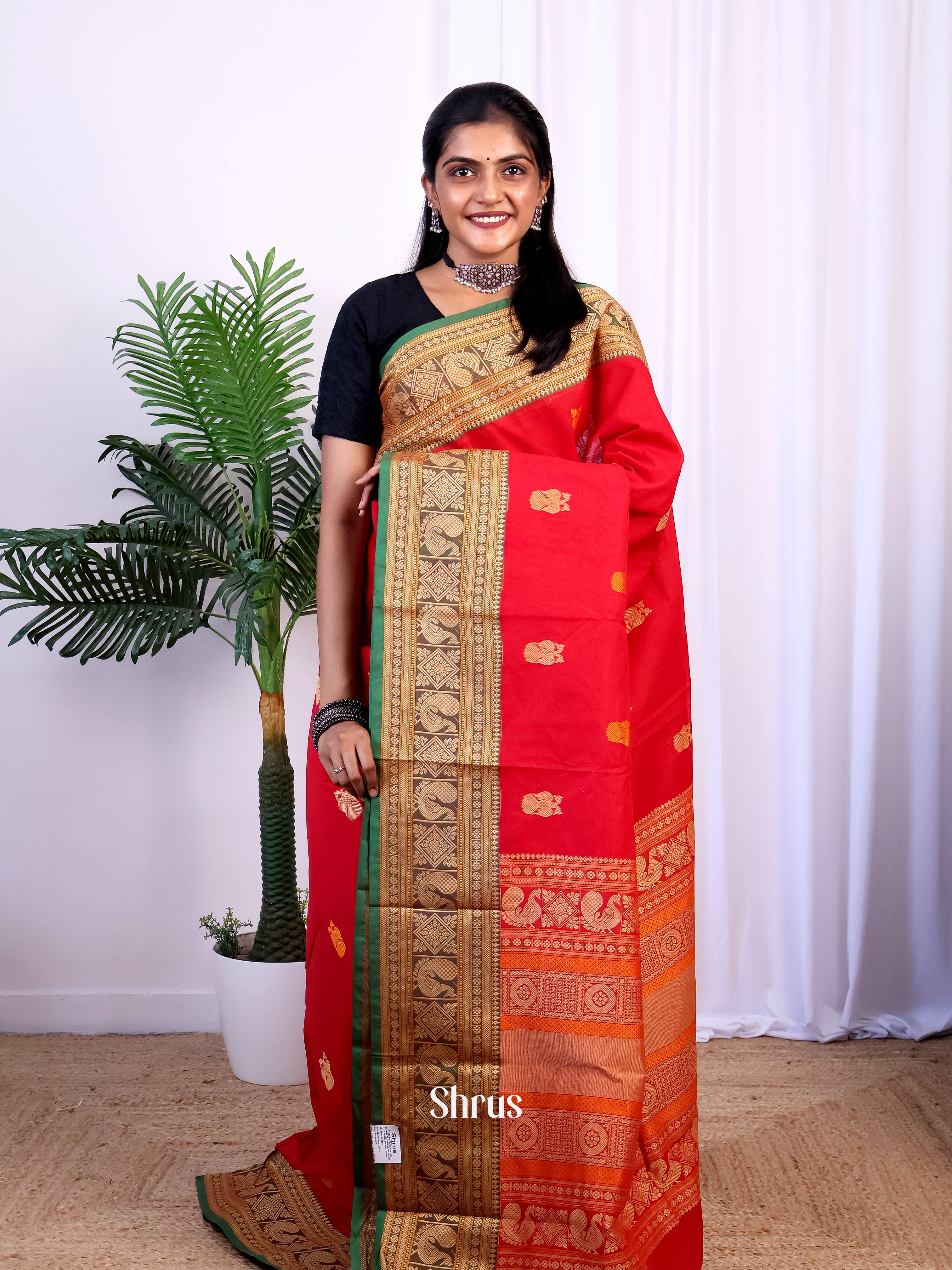 Red & Green - Chettinad Cotton Saree - Shop on Shrus.com