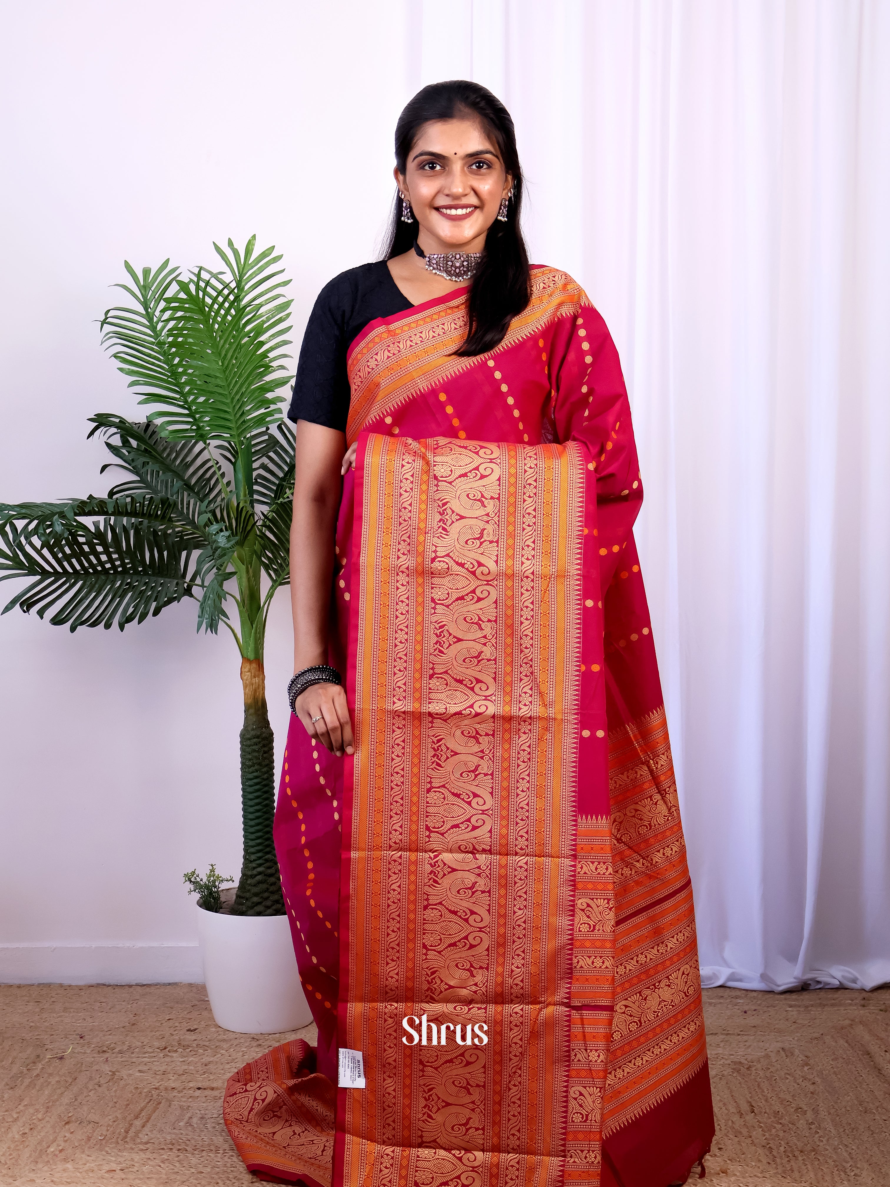 Red - Chettinad Cotton Saree - Shop on Shrus.com
