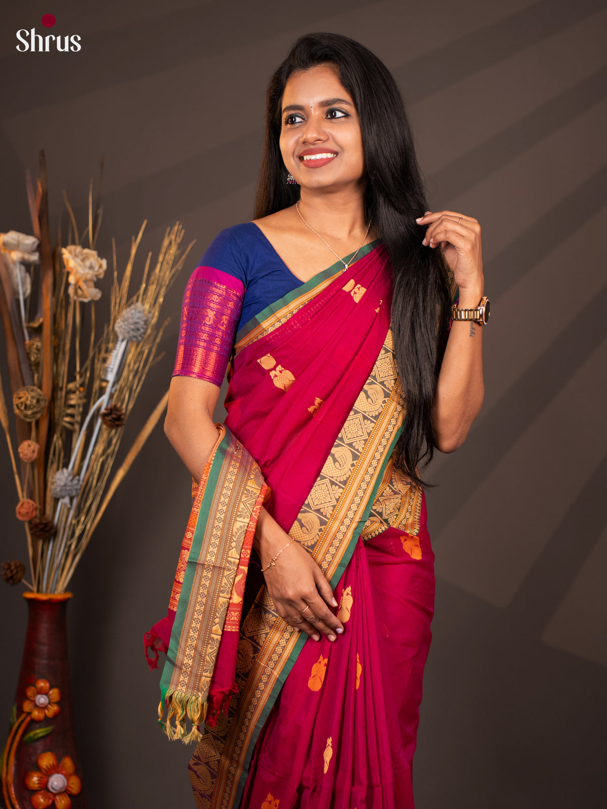 Maroon with Green - CIS28668 - Chettinad Cotton - Shop on Shrus.com