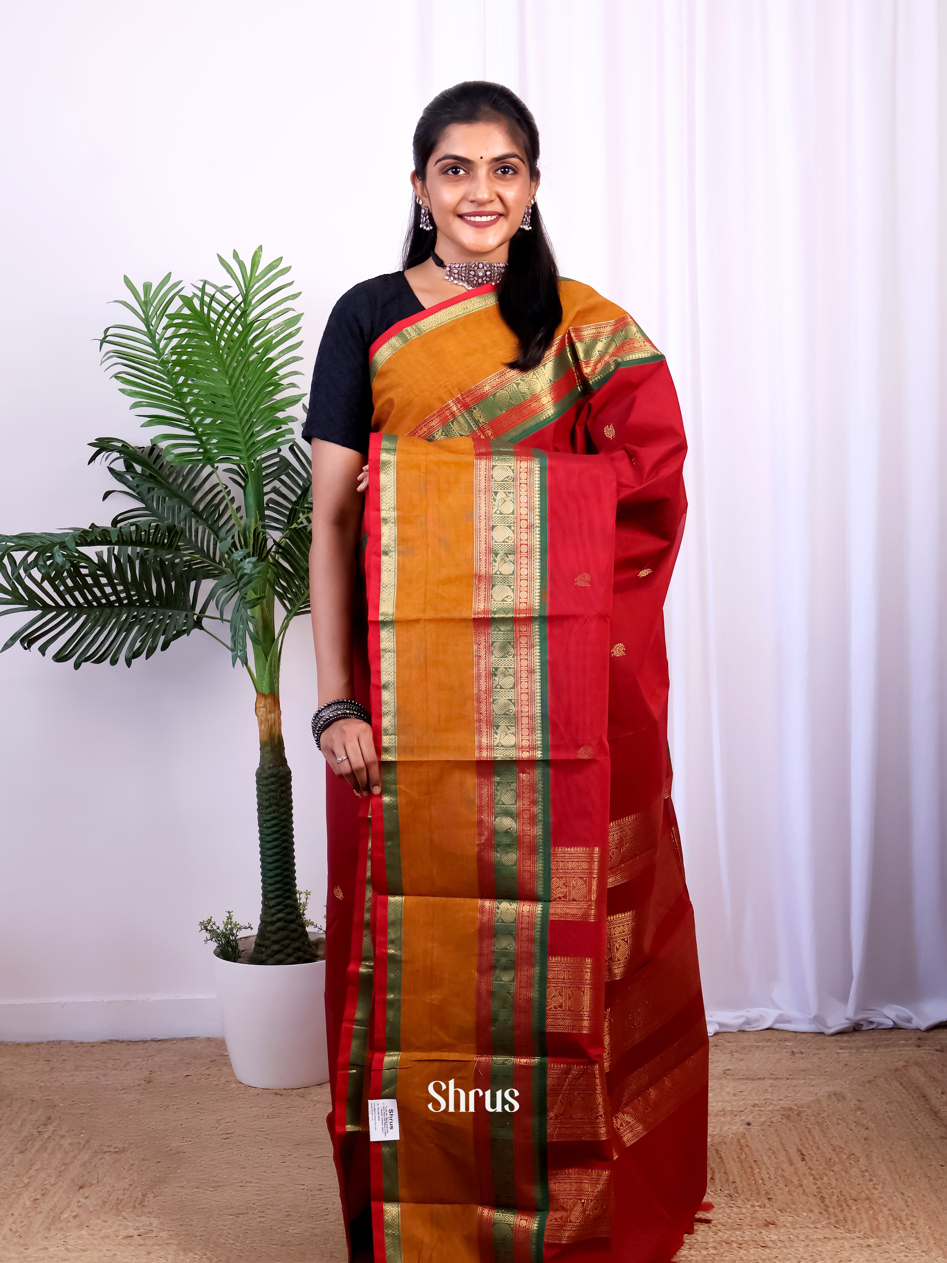 Red & Green - Chettinad Cotton Saree - Shop on Shrus.com