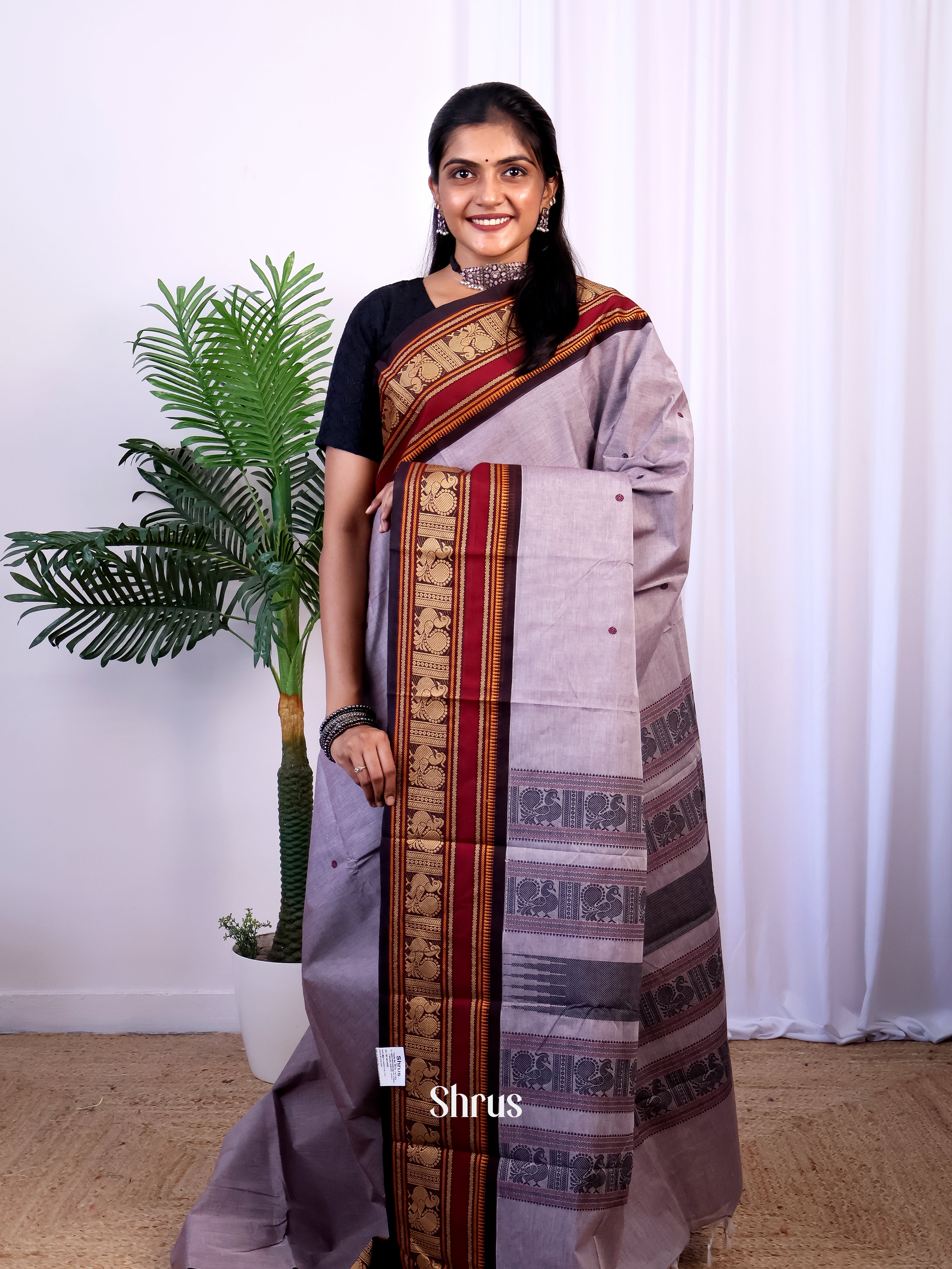 Purple & Brown - Chettinad Cotton Saree - Shop on Shrus.com