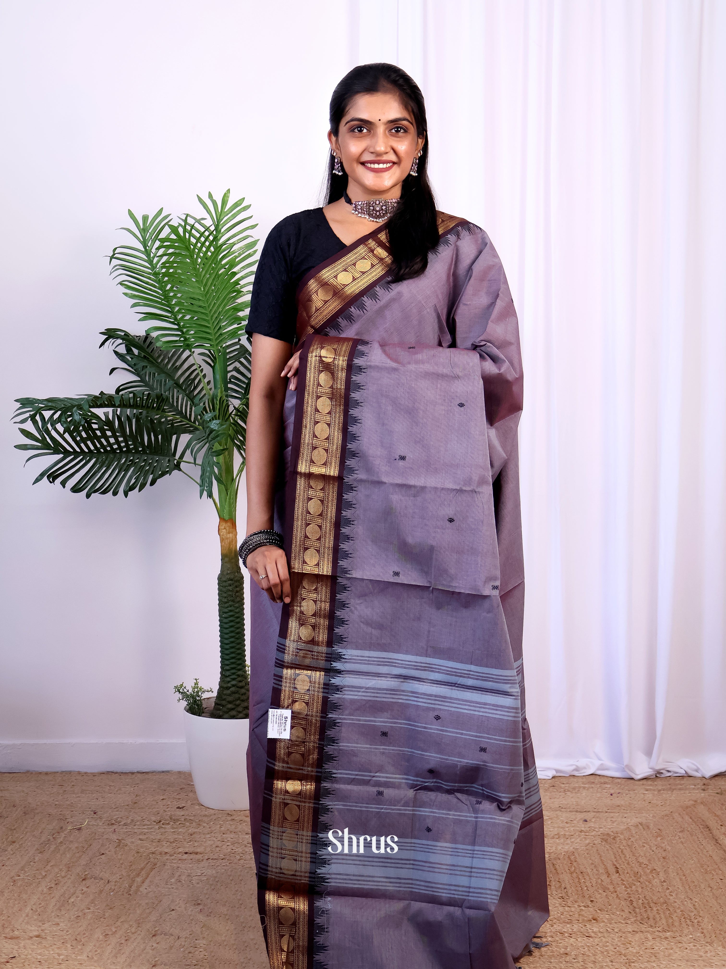Purple & Brown - Chettinad Cotton Saree - Shop on Shrus.com