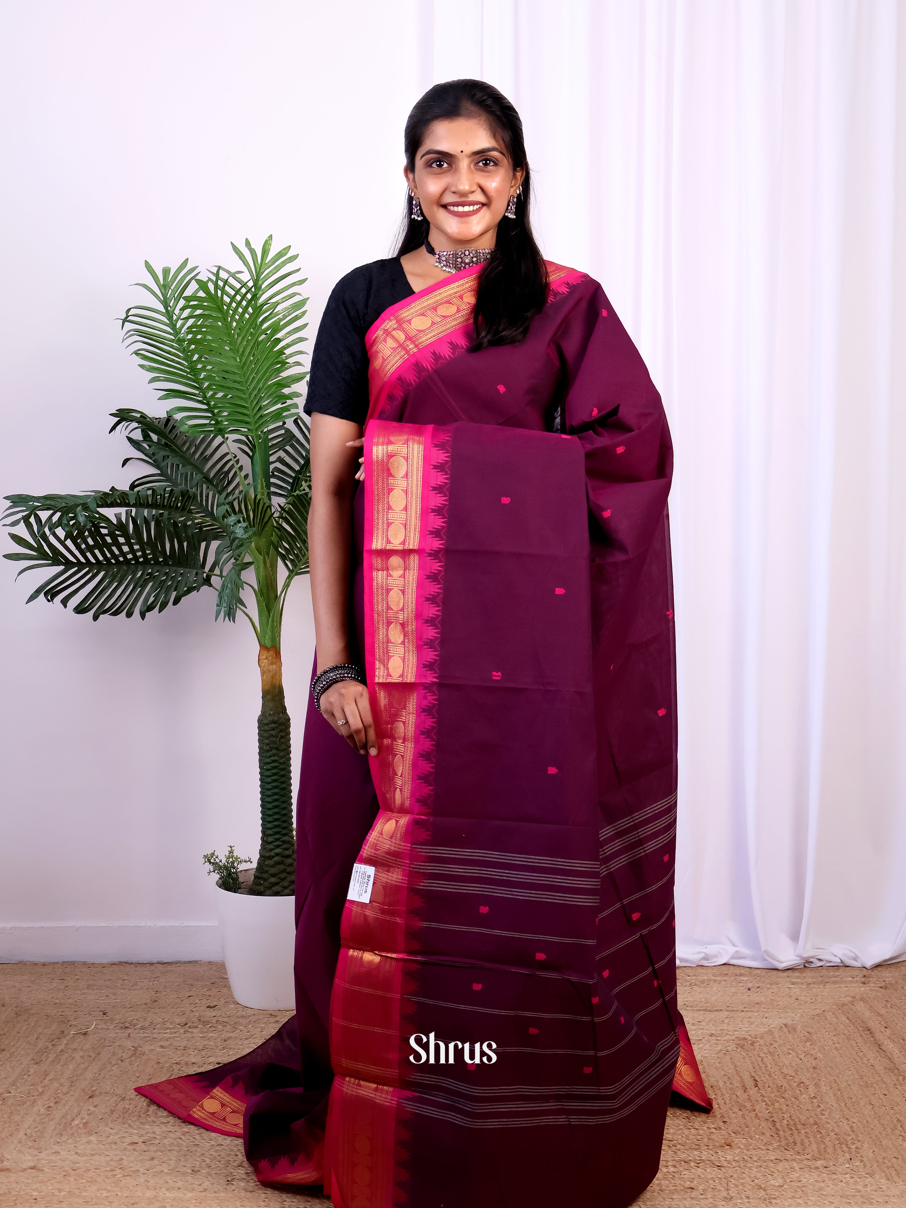 Purple & Pink - Chettinad Cotton Saree - Shop on Shrus.com