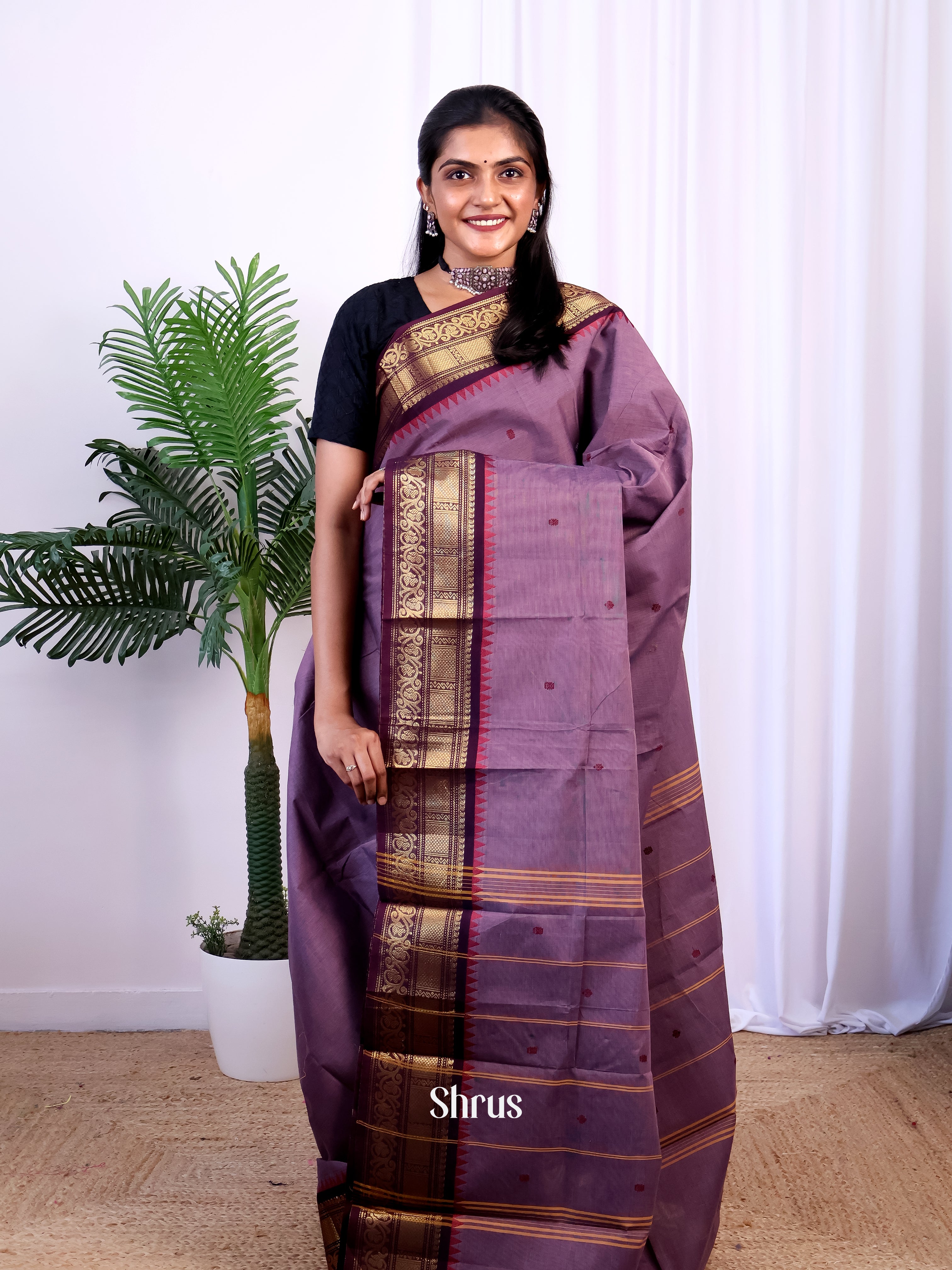 Purple & Violet - Chettinad Cotton Saree - Shop on Shrus.com
