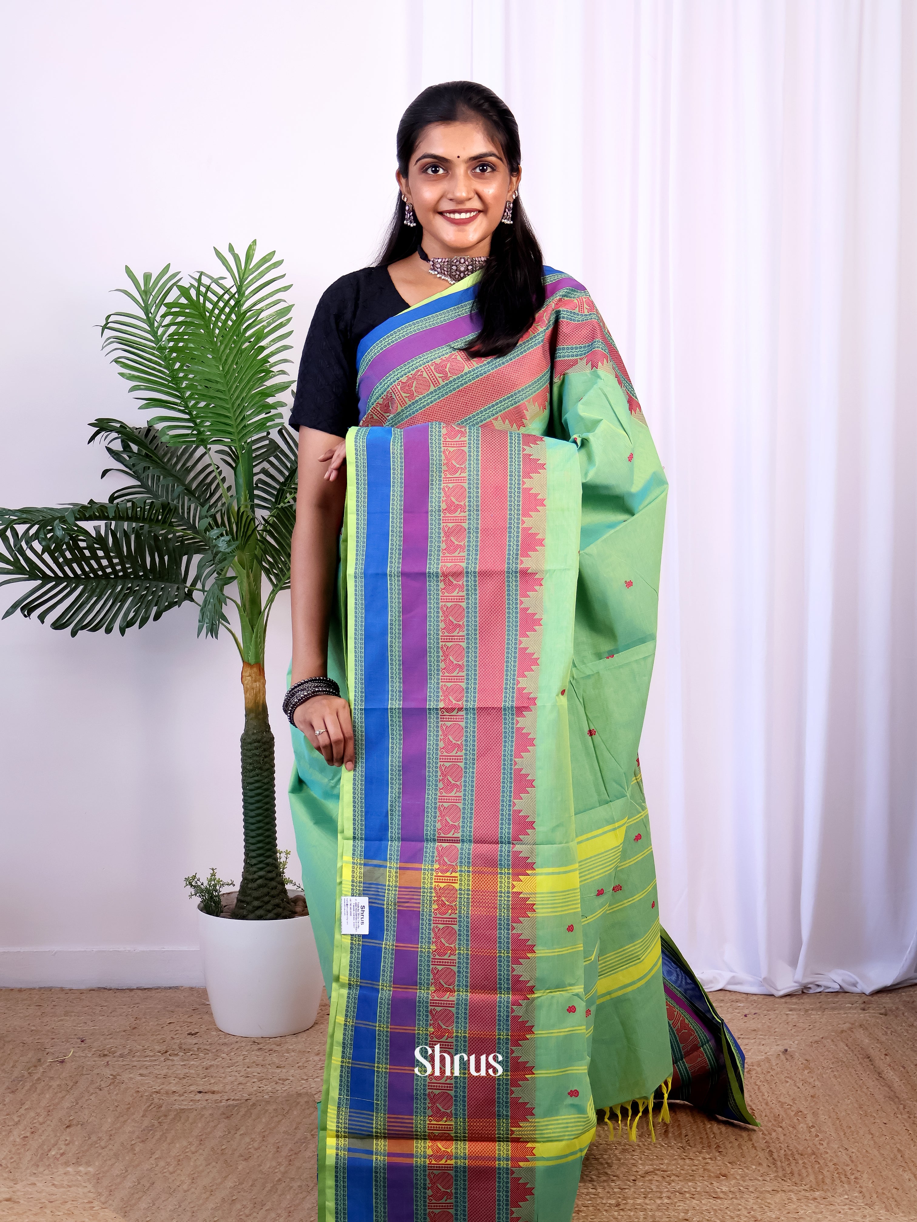 Green & Blue - Chettinad Cotton Saree - Shop on Shrus.com