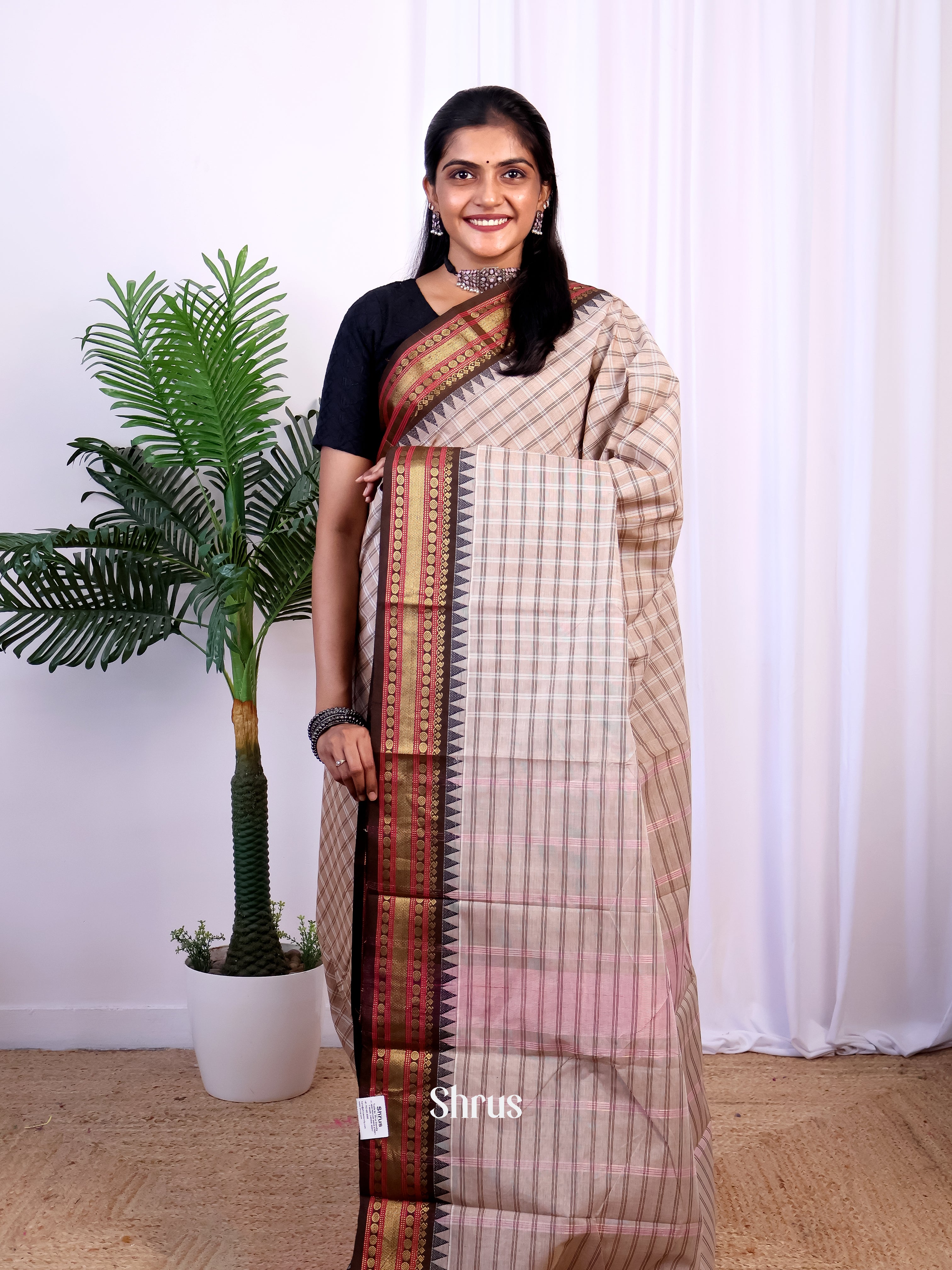 Grey & Black- Chettinad Cotton Saree - Shop on Shrus.com