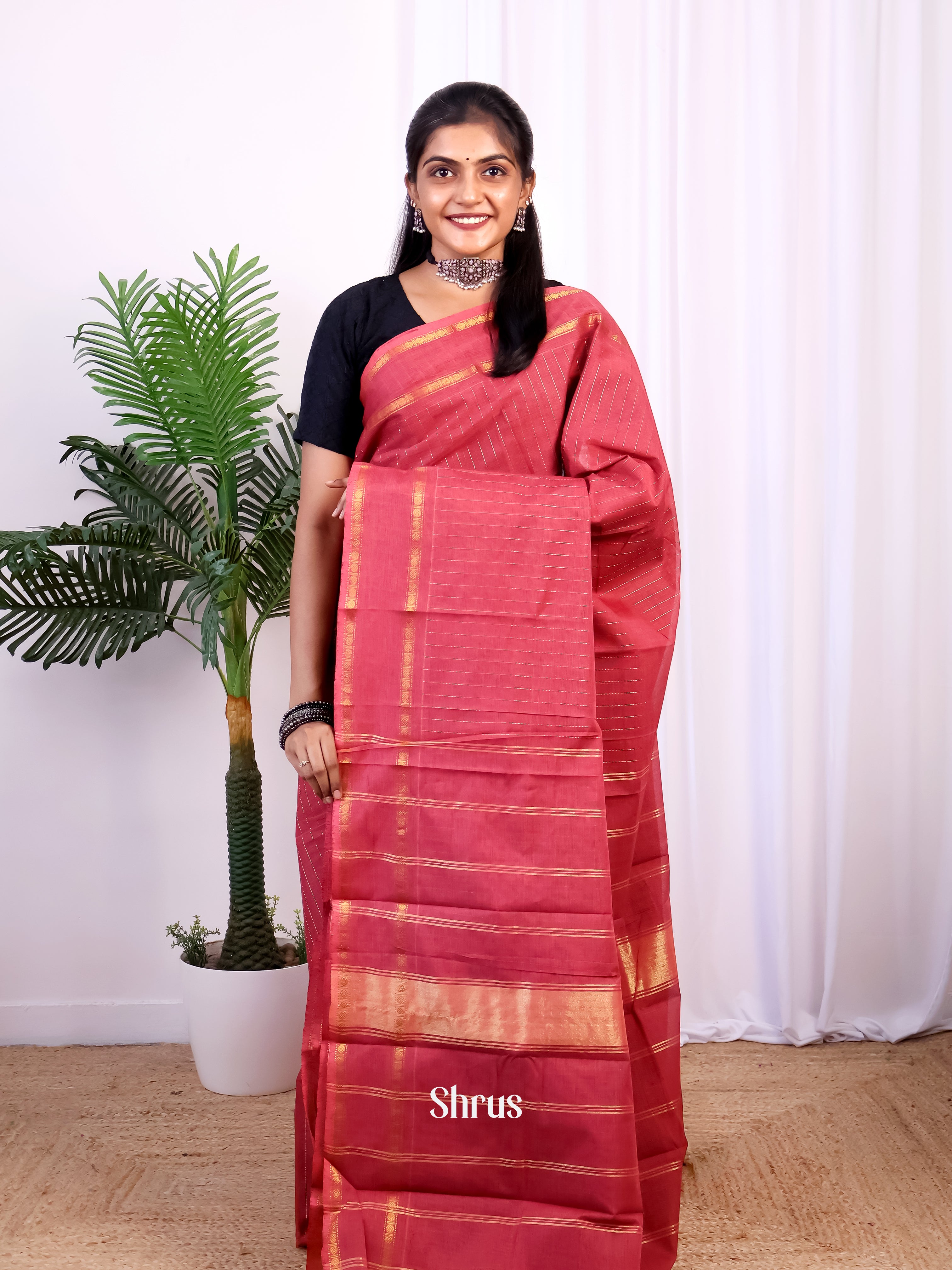 Red- Chettinad Cotton Saree - Shop on Shrus.com