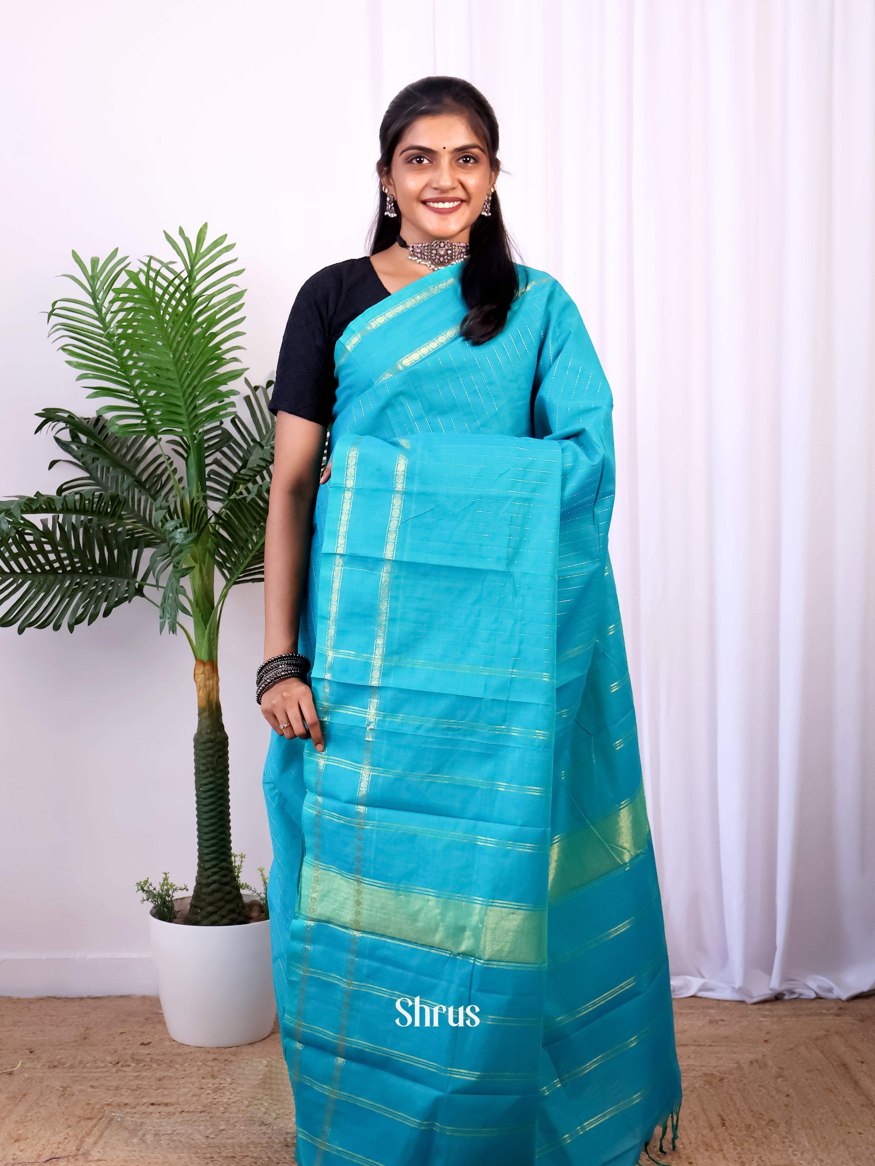 Teal - Chettinad Cotton Saree - Shop on Shrus.com
