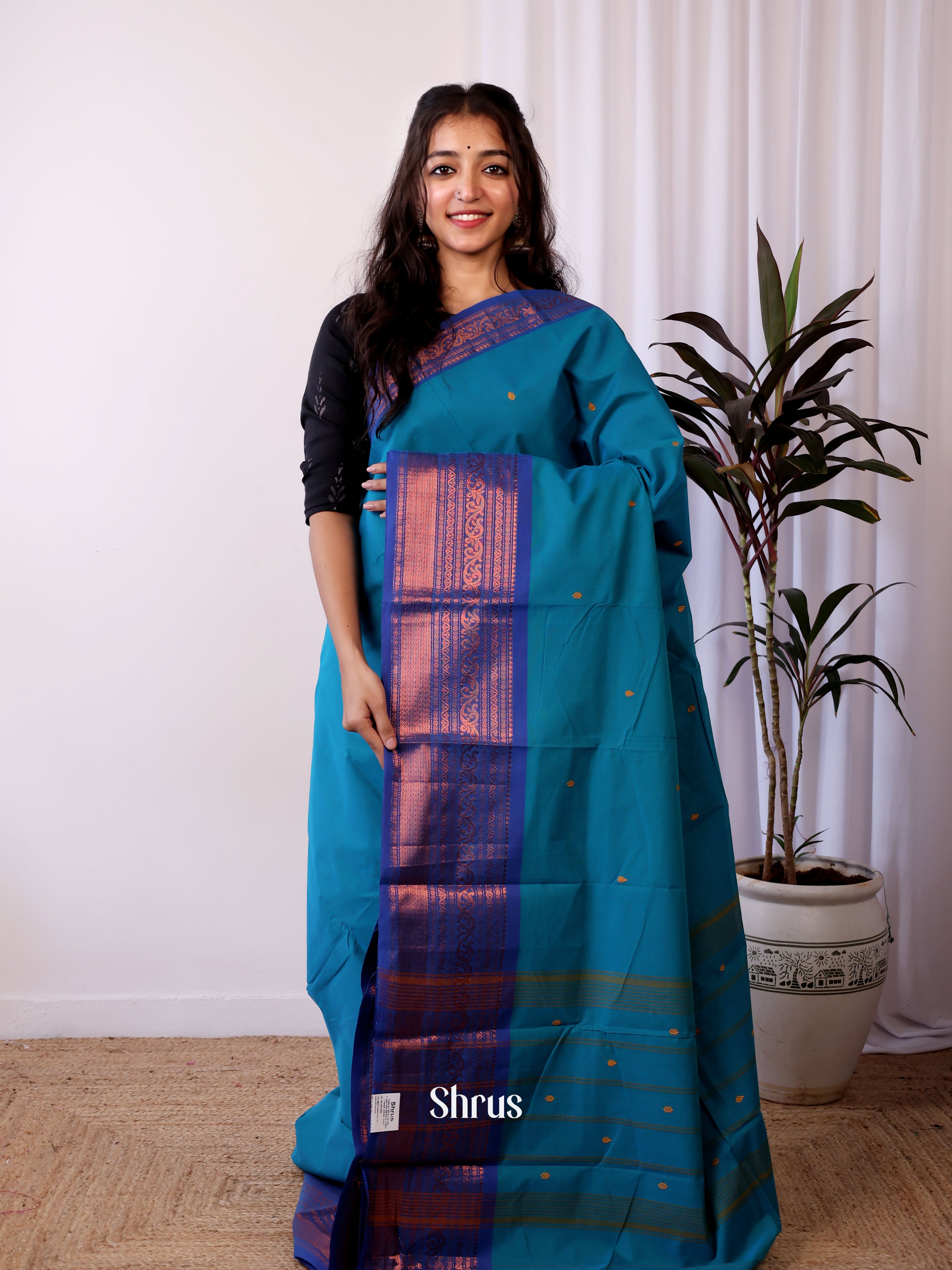 Blue - Chettinad Cotton Saree - Shop on Shrus.com
