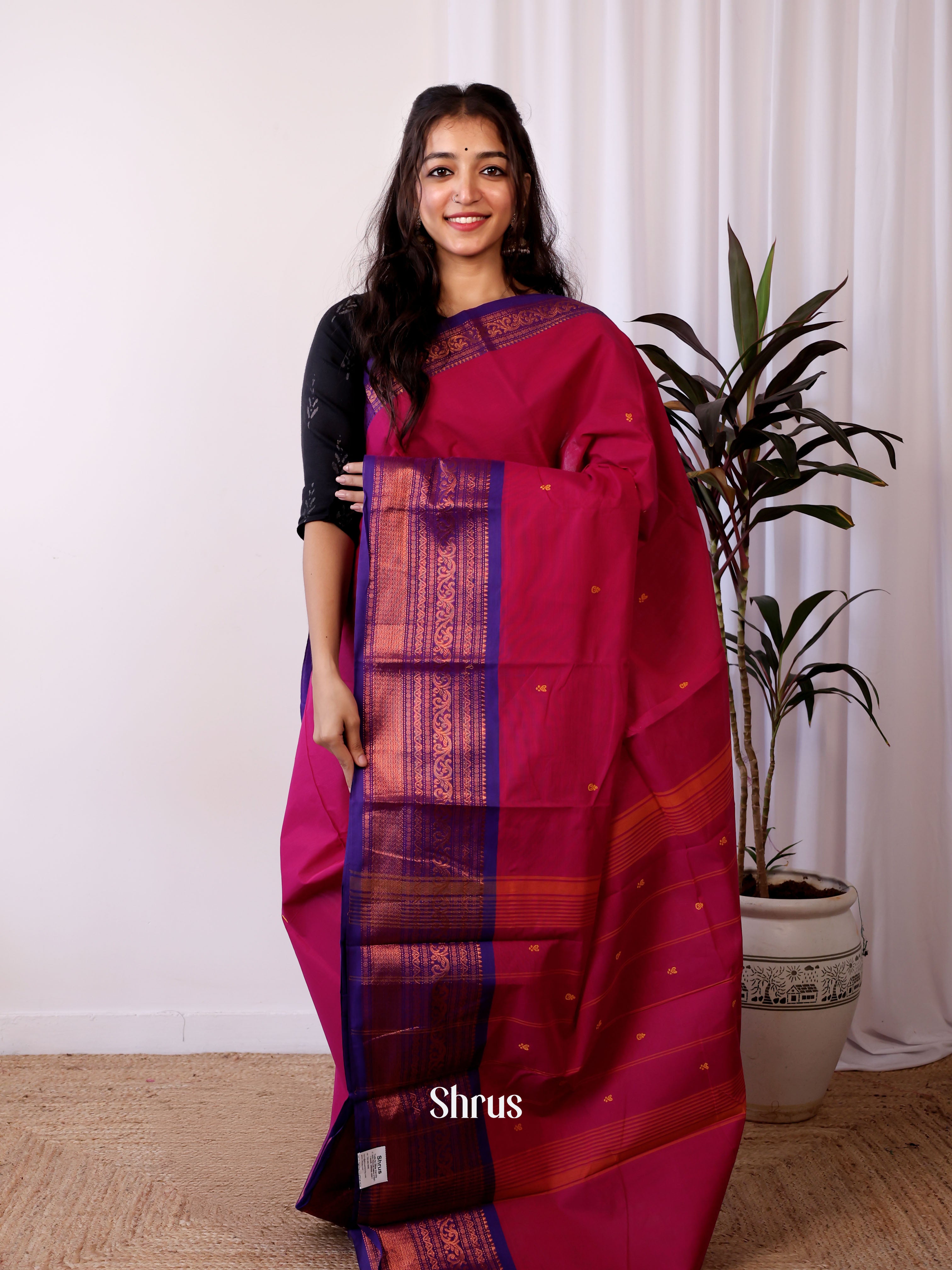 Maroon & Blue - Chettinad Cotton Saree - Shop on Shrus.com