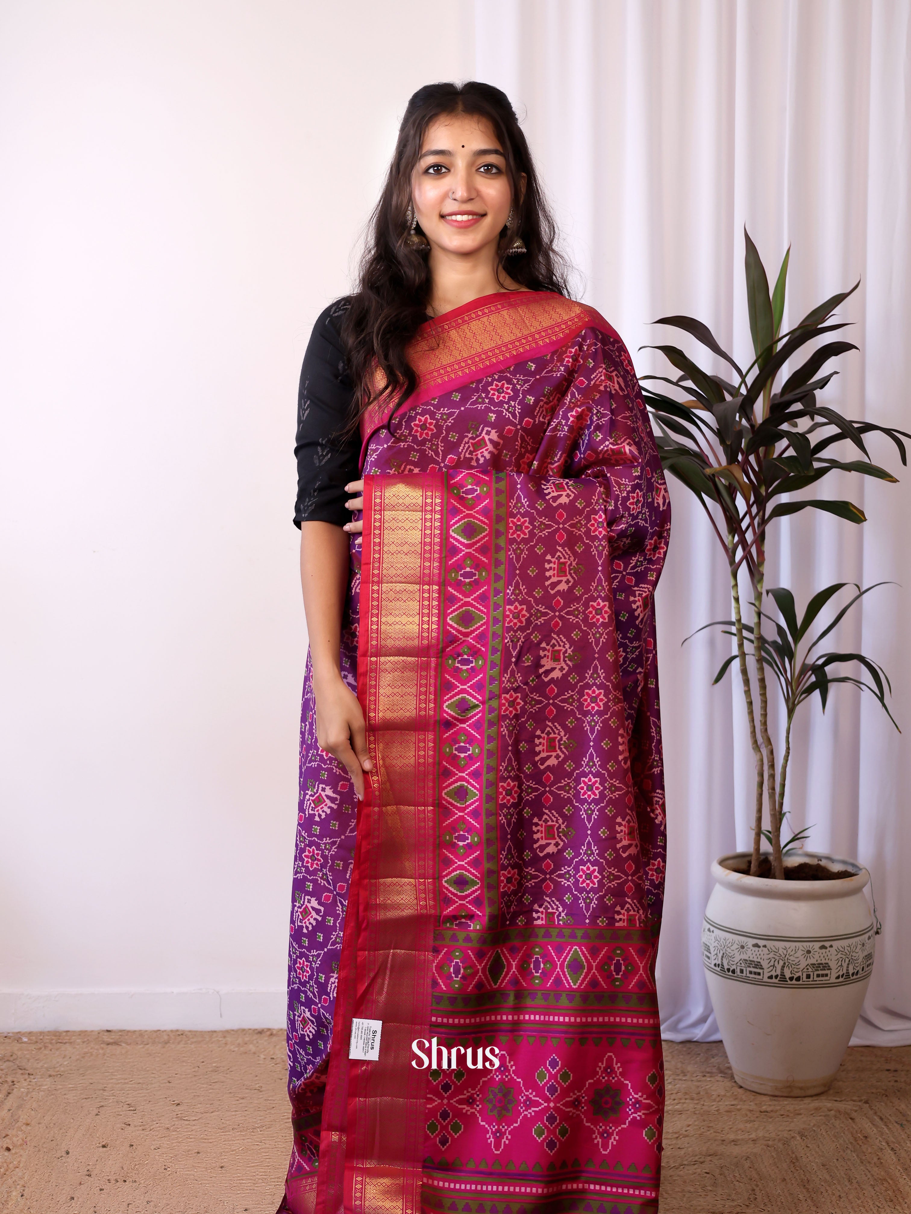 Purple & Pink - Semi patola saree - Shop on Shrus.com