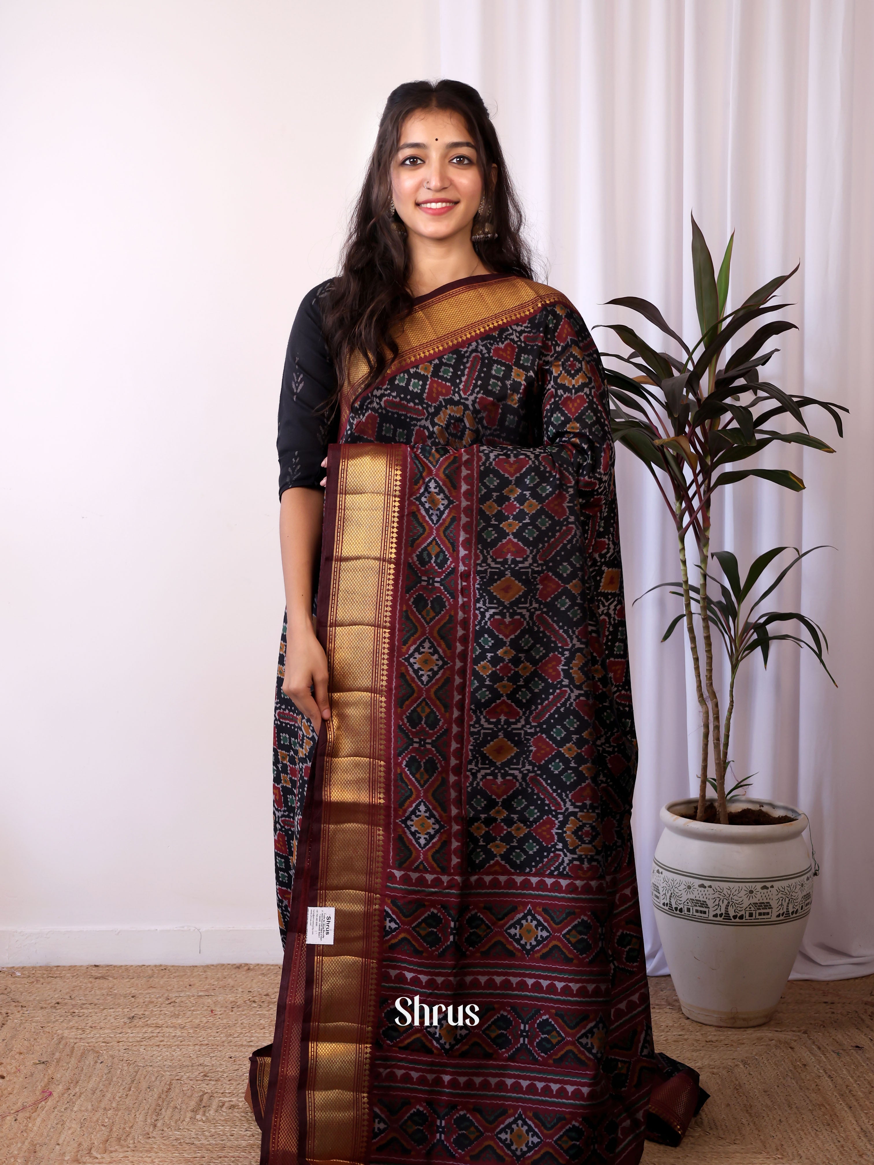 Black & Maroon - Semi patola saree - Shop on Shrus.com