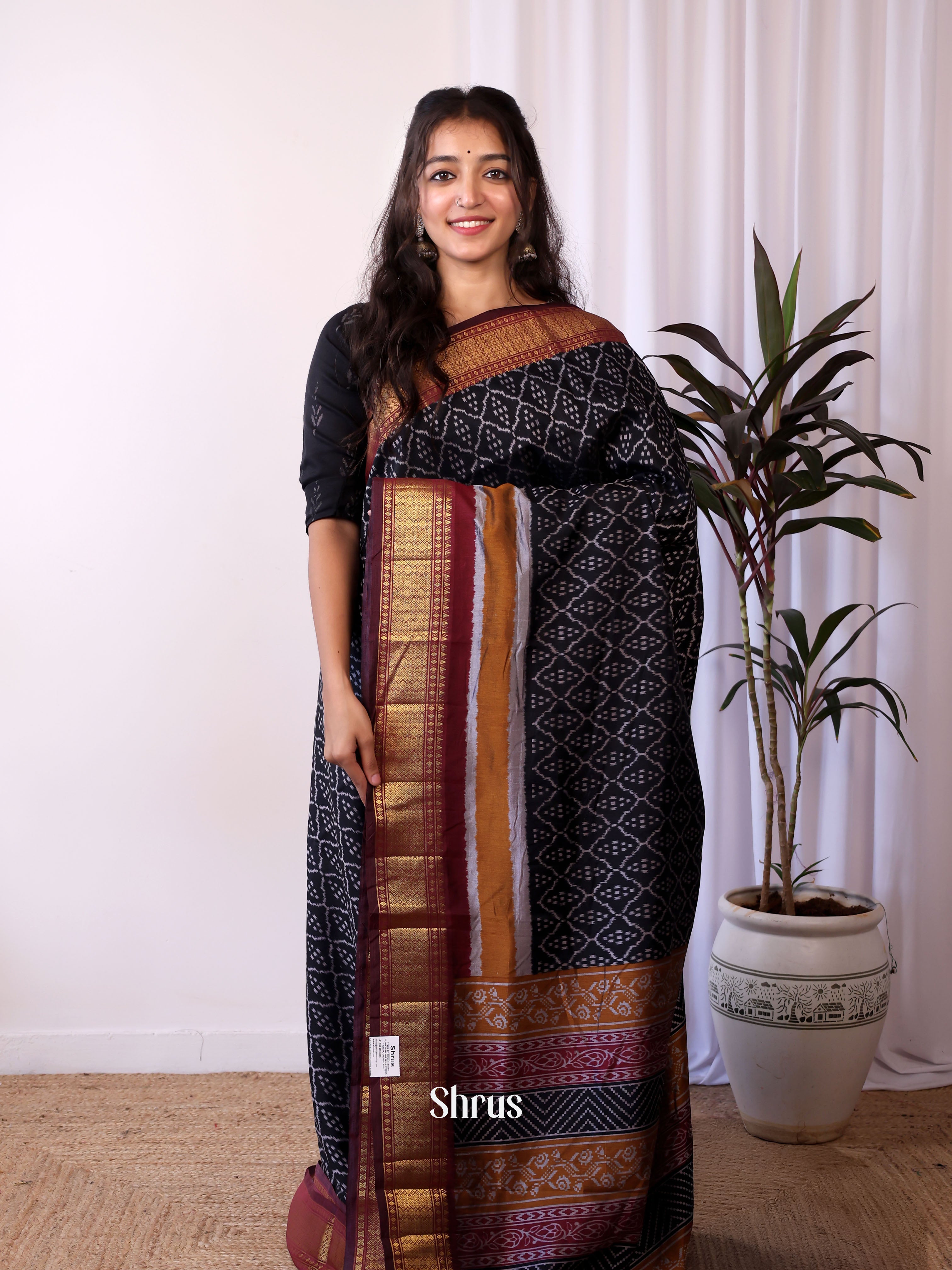 Black & Maroon - Semi patola saree - Shop on Shrus.com