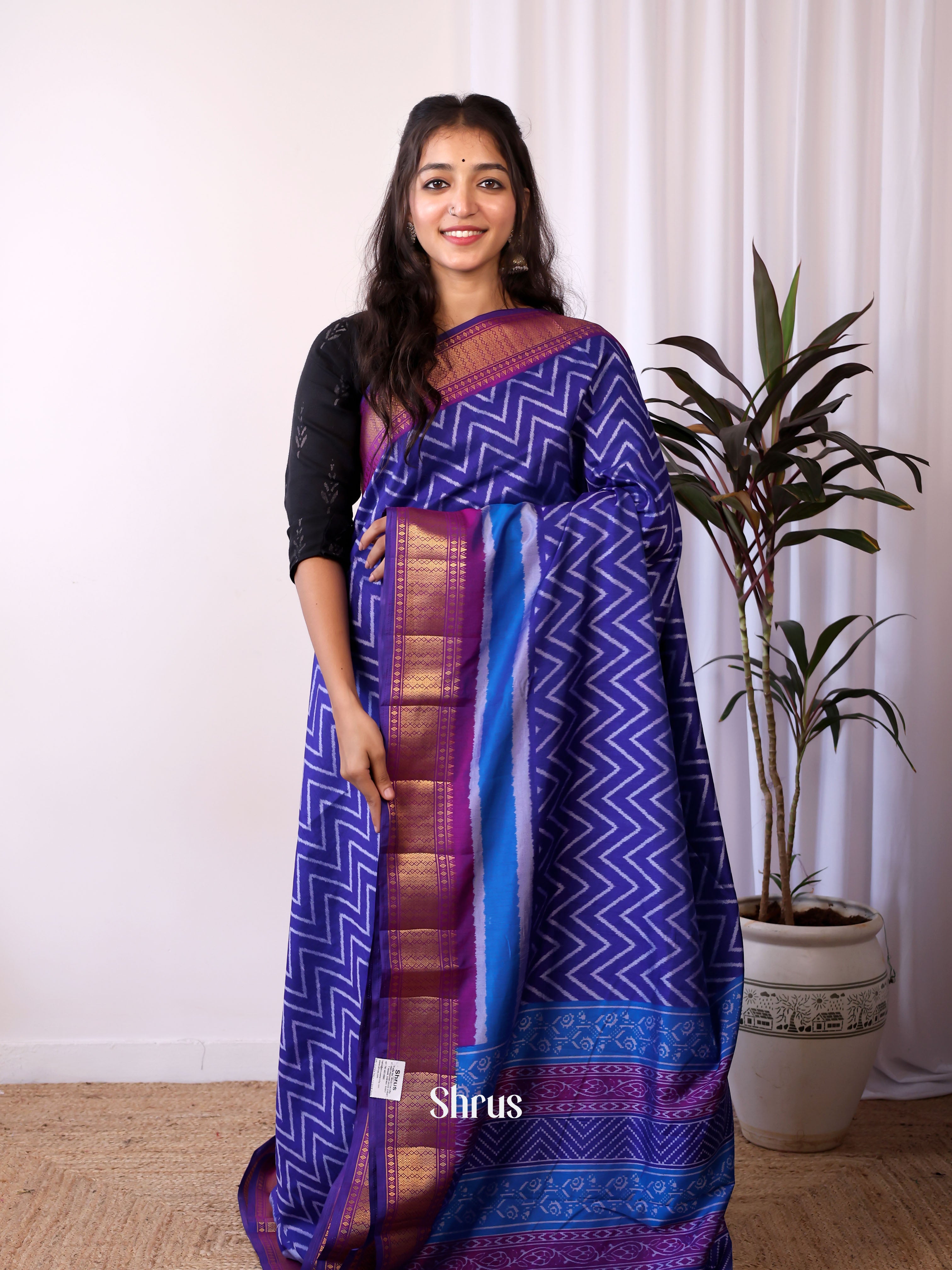 Blue & Purple- Semi patola saree - Shop on Shrus.com