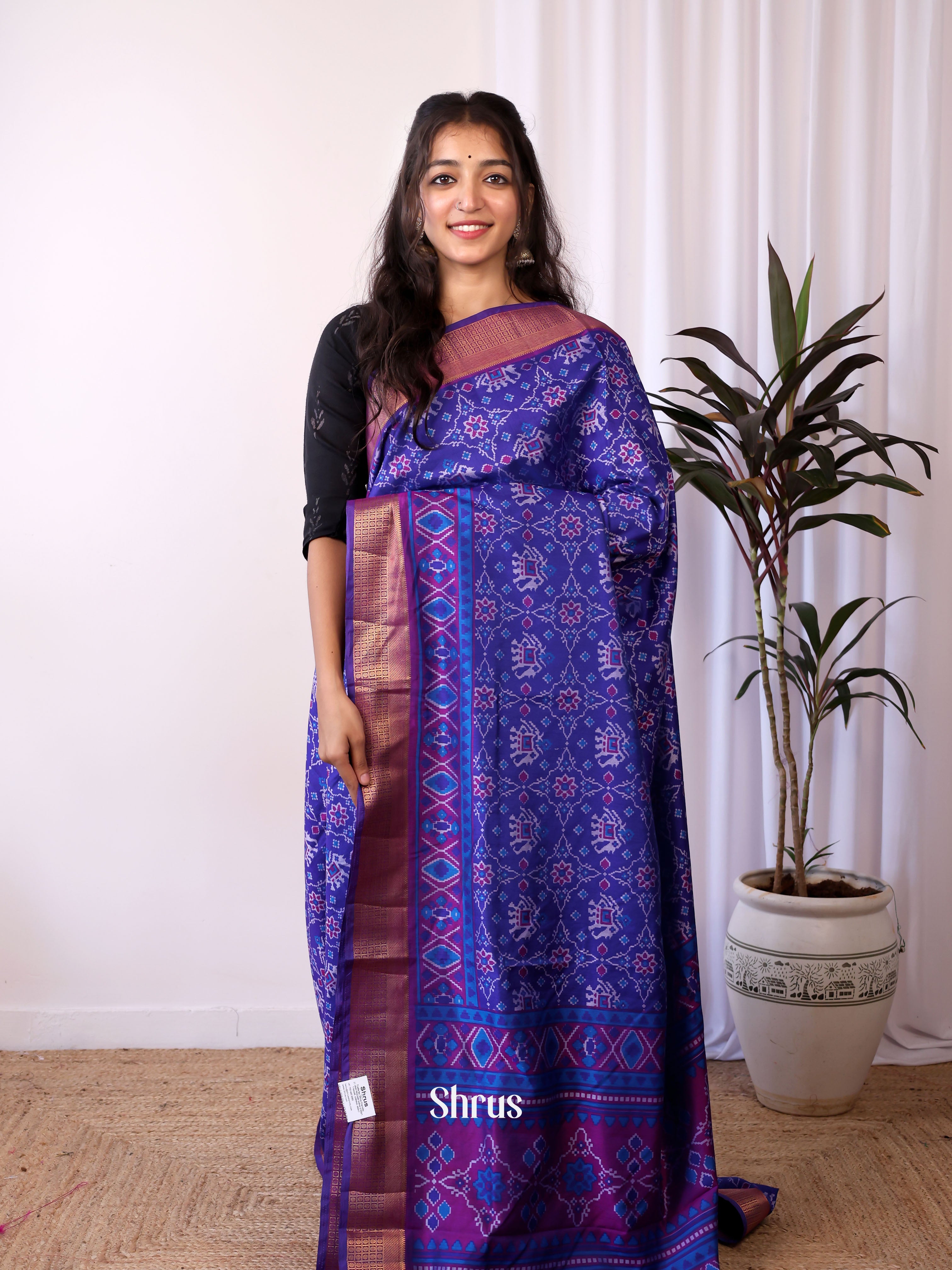 Blue & Purple- Semi patola saree - Shop on Shrus.com