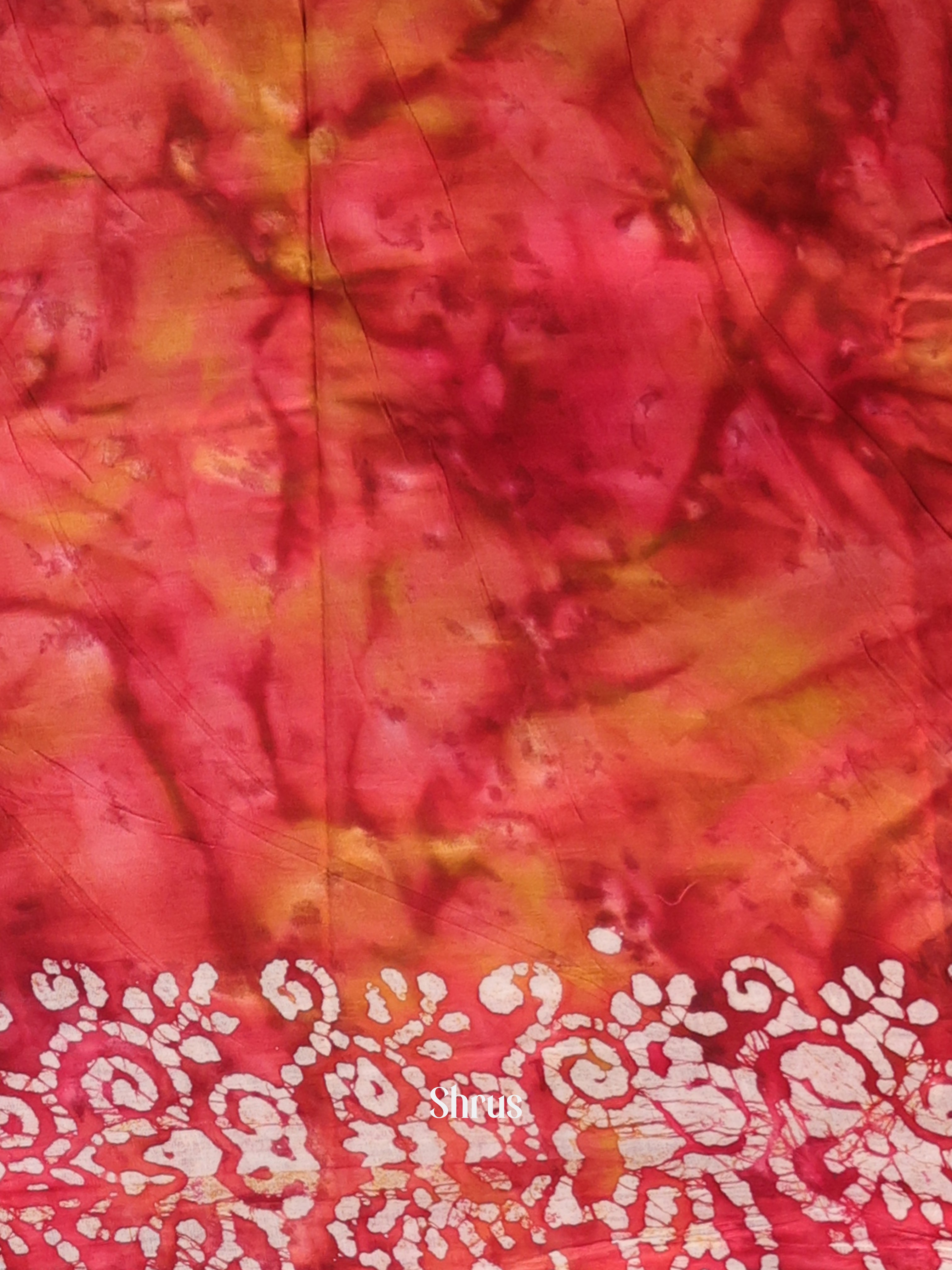 Mustard & Red- Cotton Saree - Shop on Shrus.com