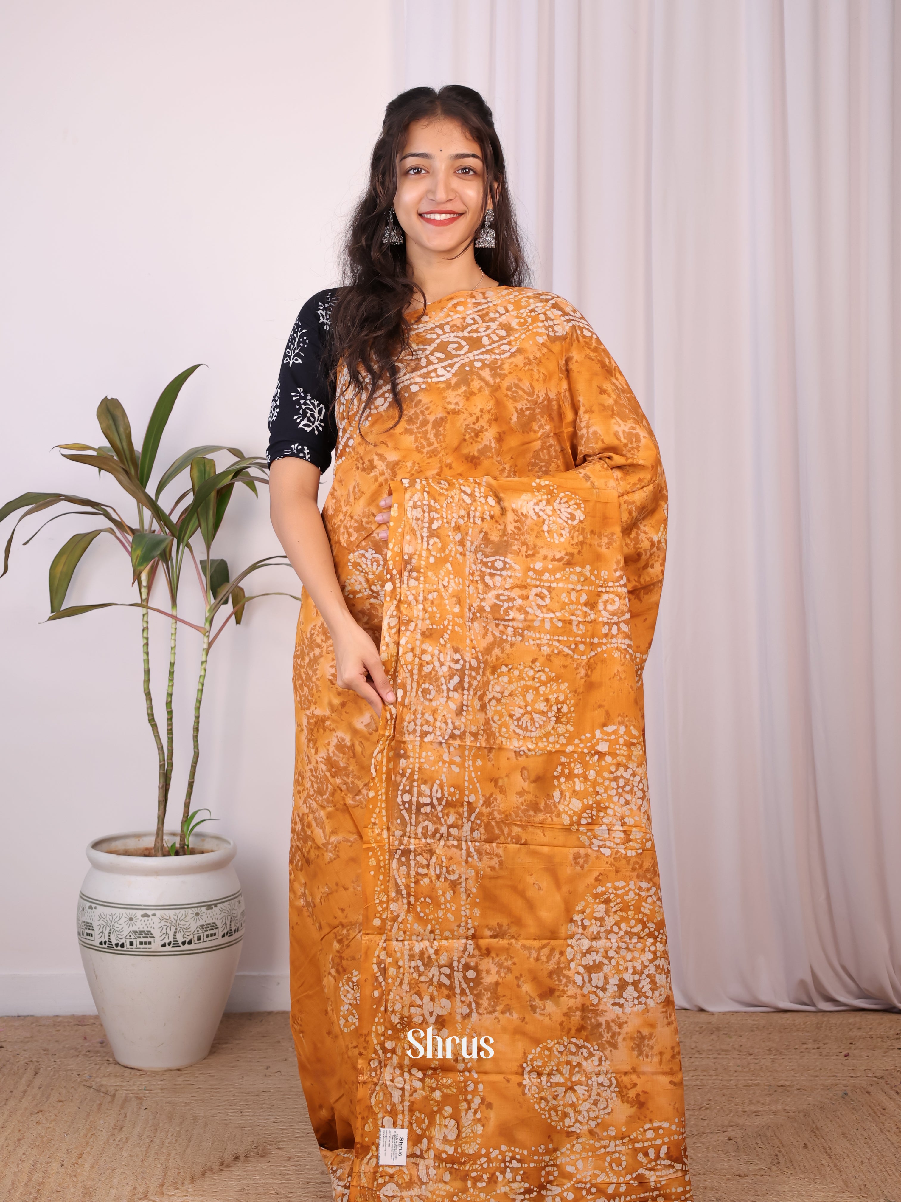 Mustard - Cotton Saree - Shop on Shrus.com