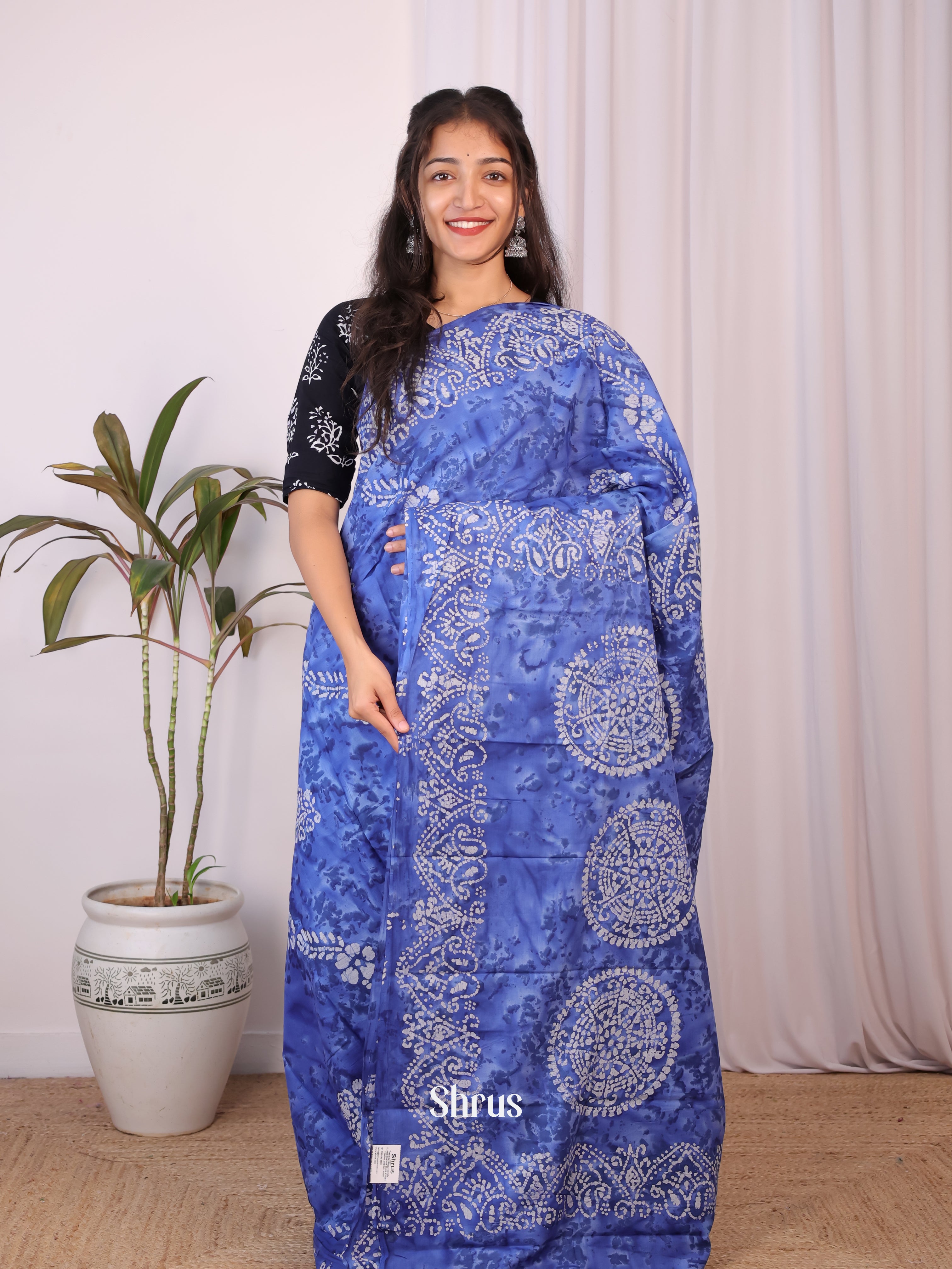 Blue - Cotton Saree - Shop on Shrus.com
