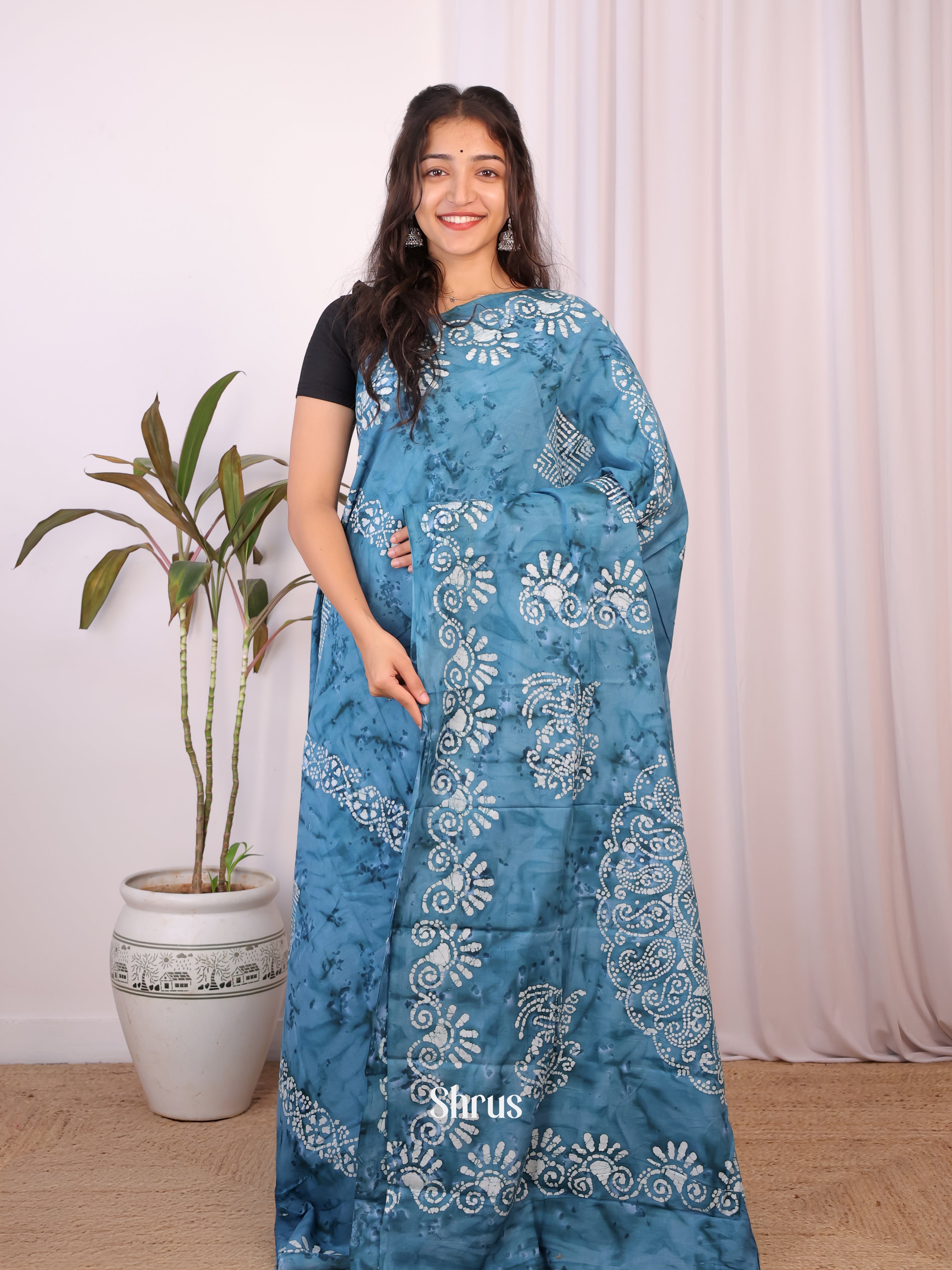 Blue - Cotton Saree - Shop on Shrus.com