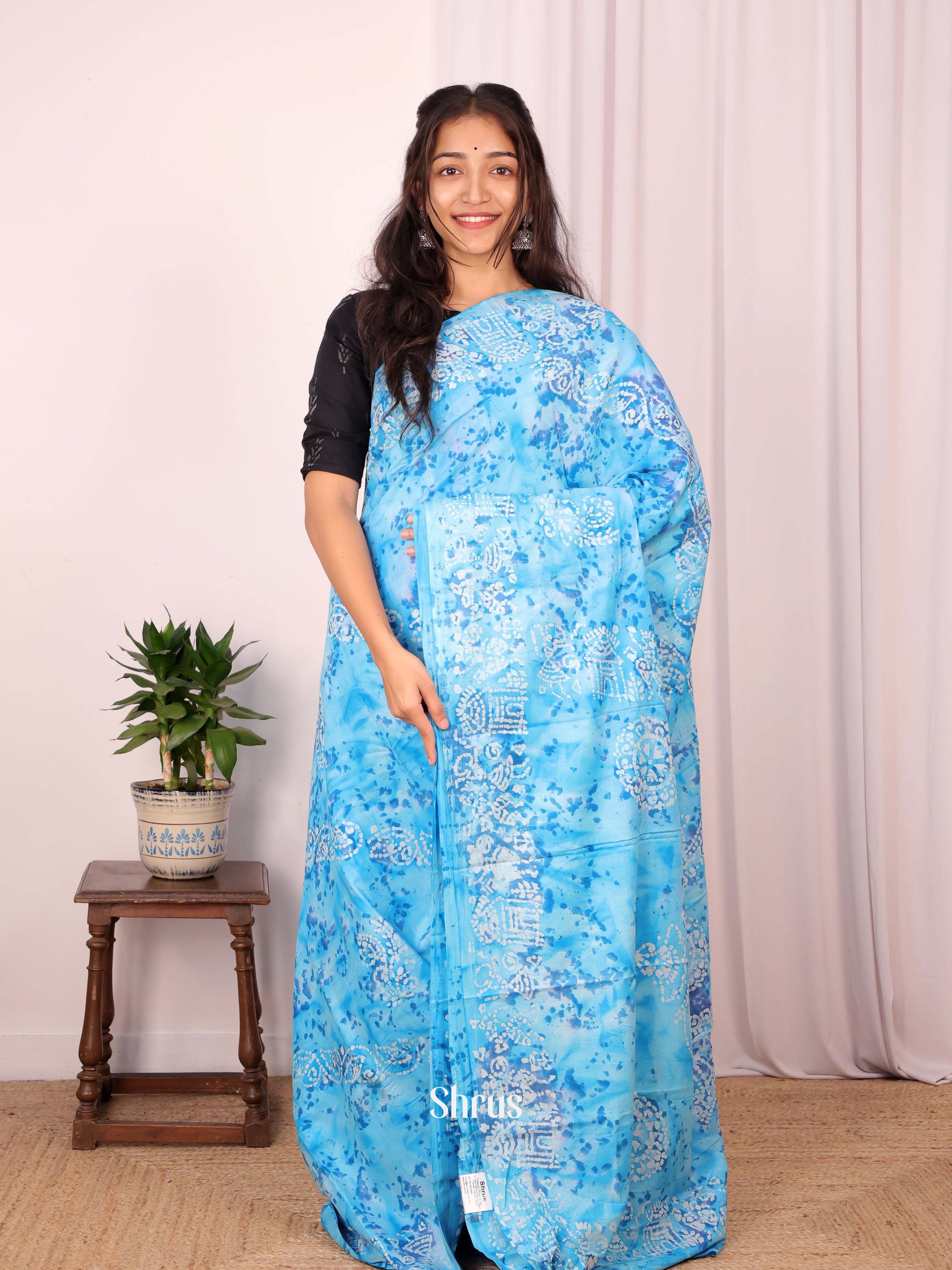 blue - Cotton Saree - Shop on Shrus.com