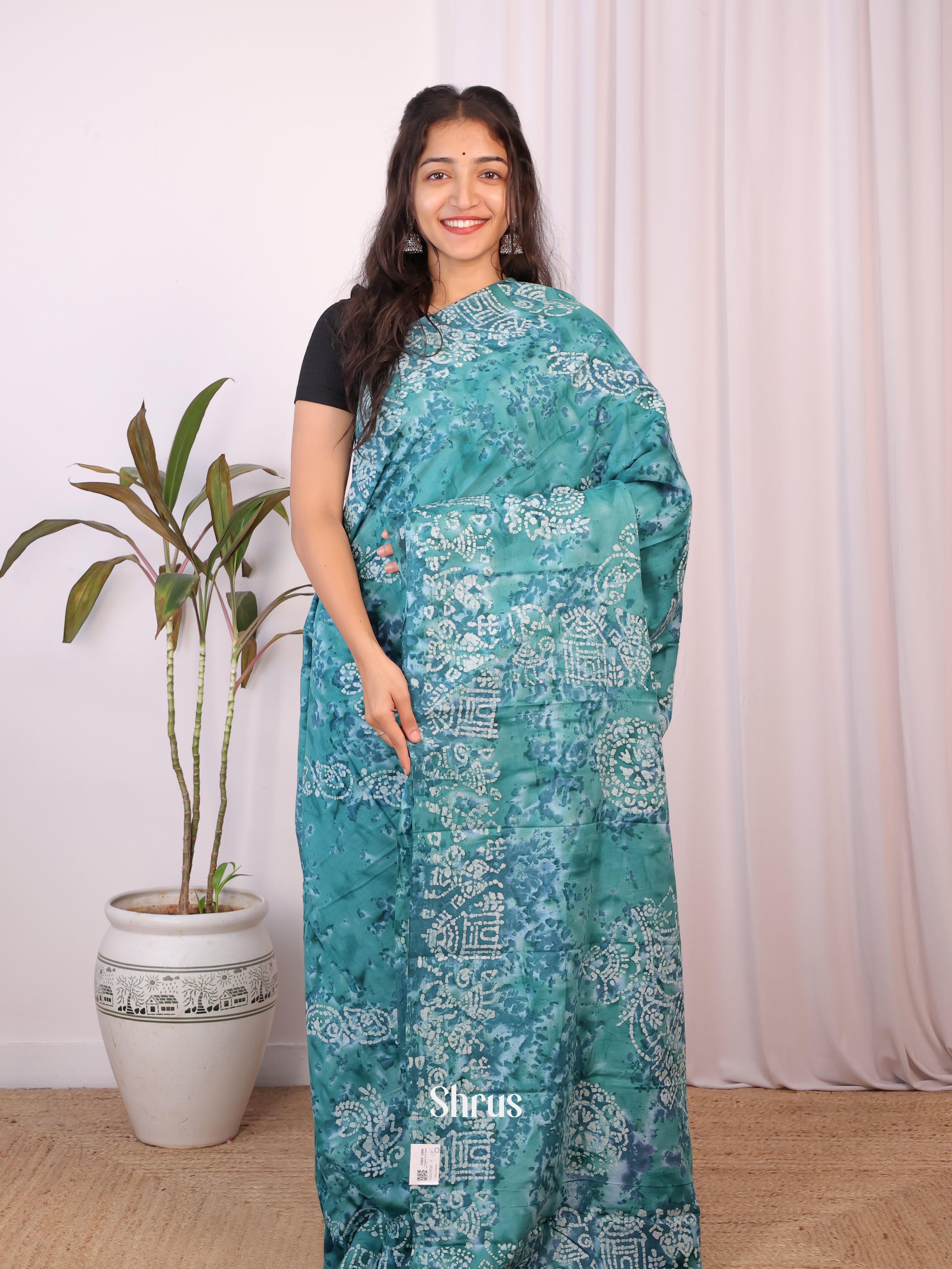 Green & Blue - Cotton Saree - Shop on Shrus.com
