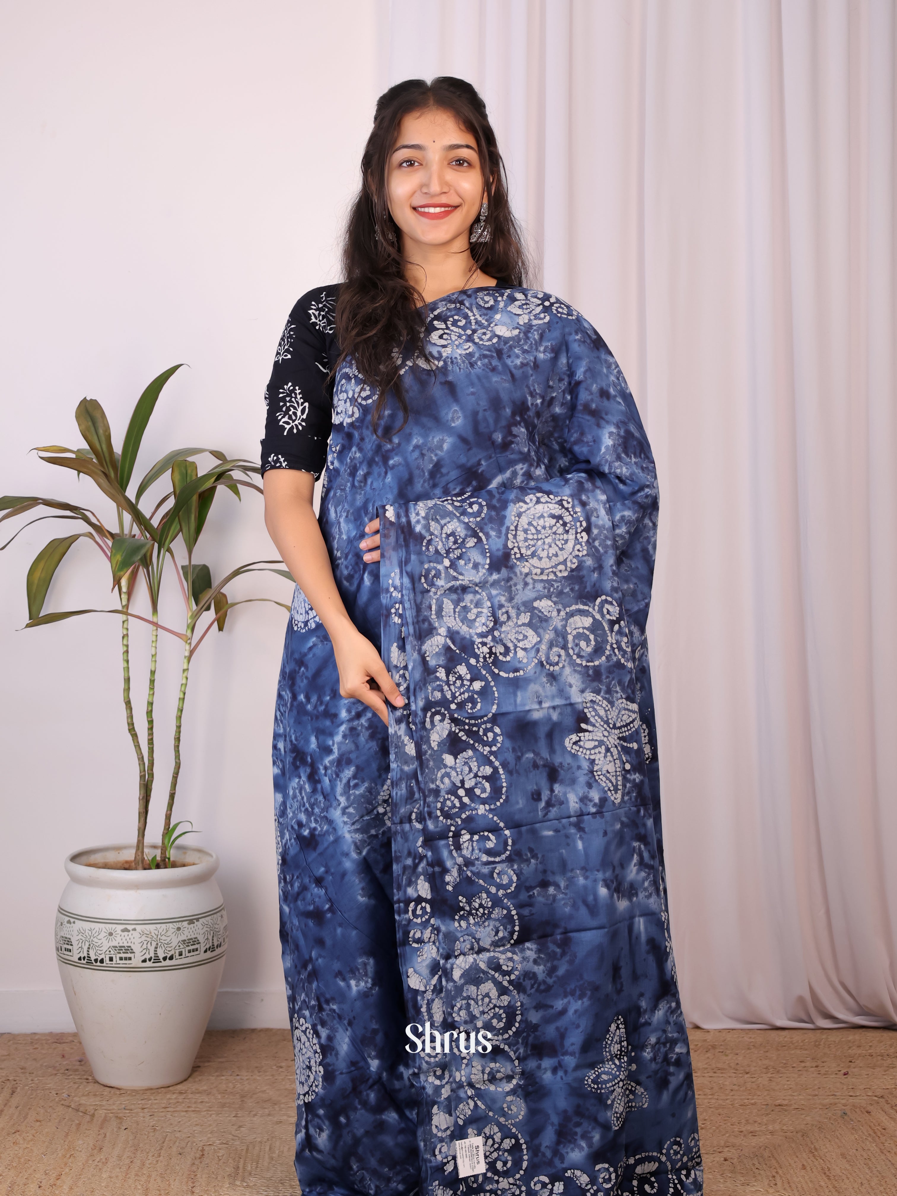 Blue - Cotton Saree - Shop on Shrus.com