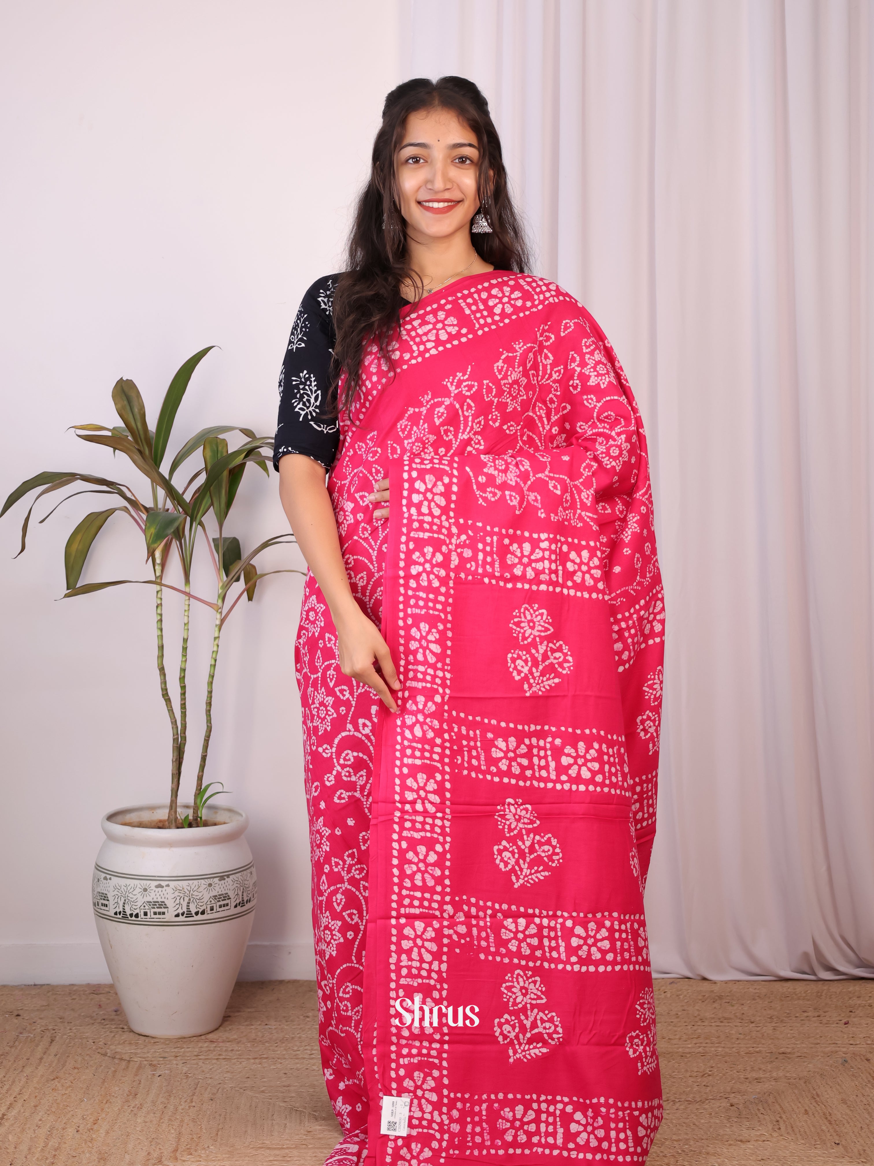 Pink - Cotton Saree - Shop on Shrus.com