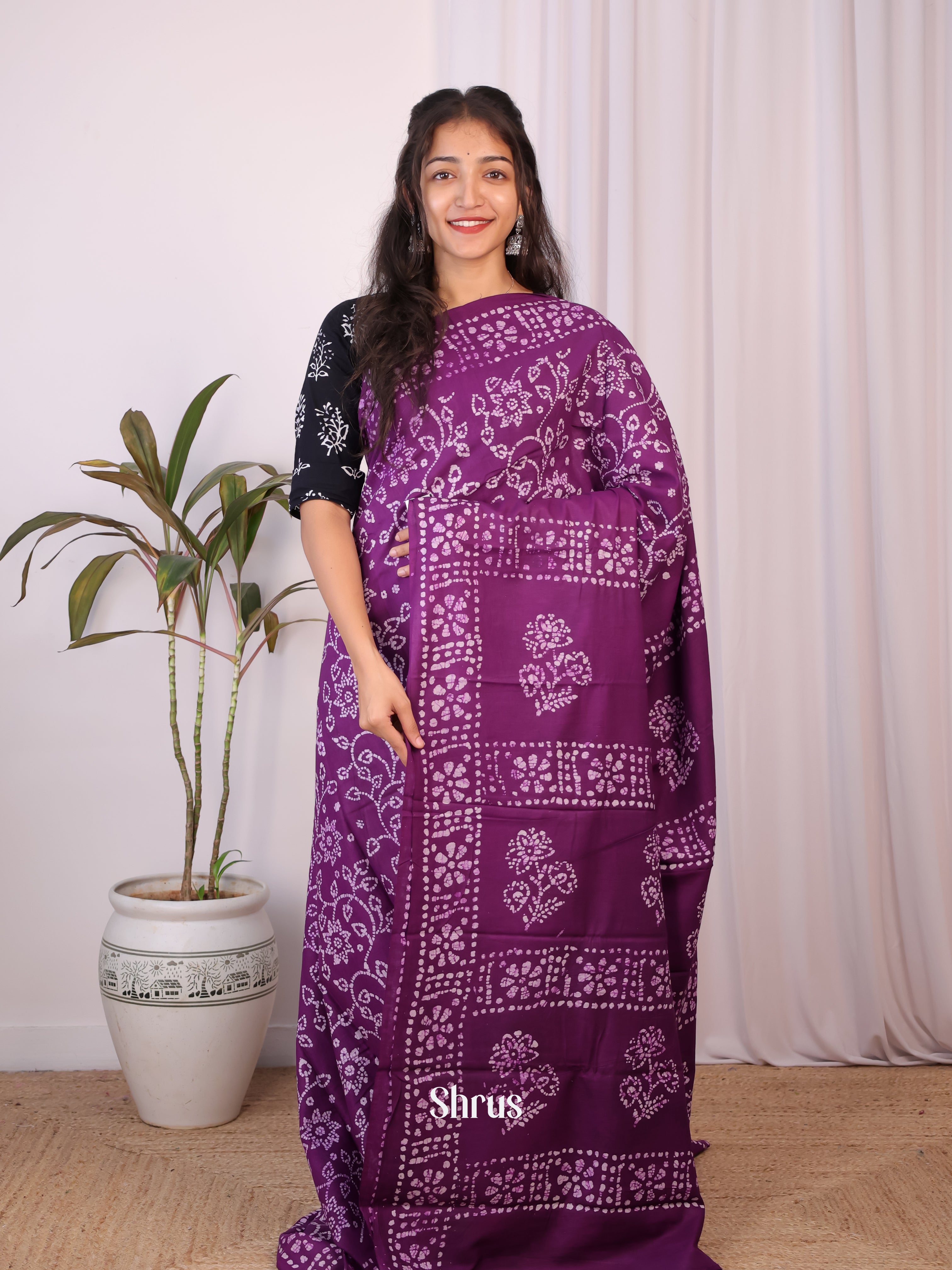 Purple - Cotton Saree - Shop on Shrus.com