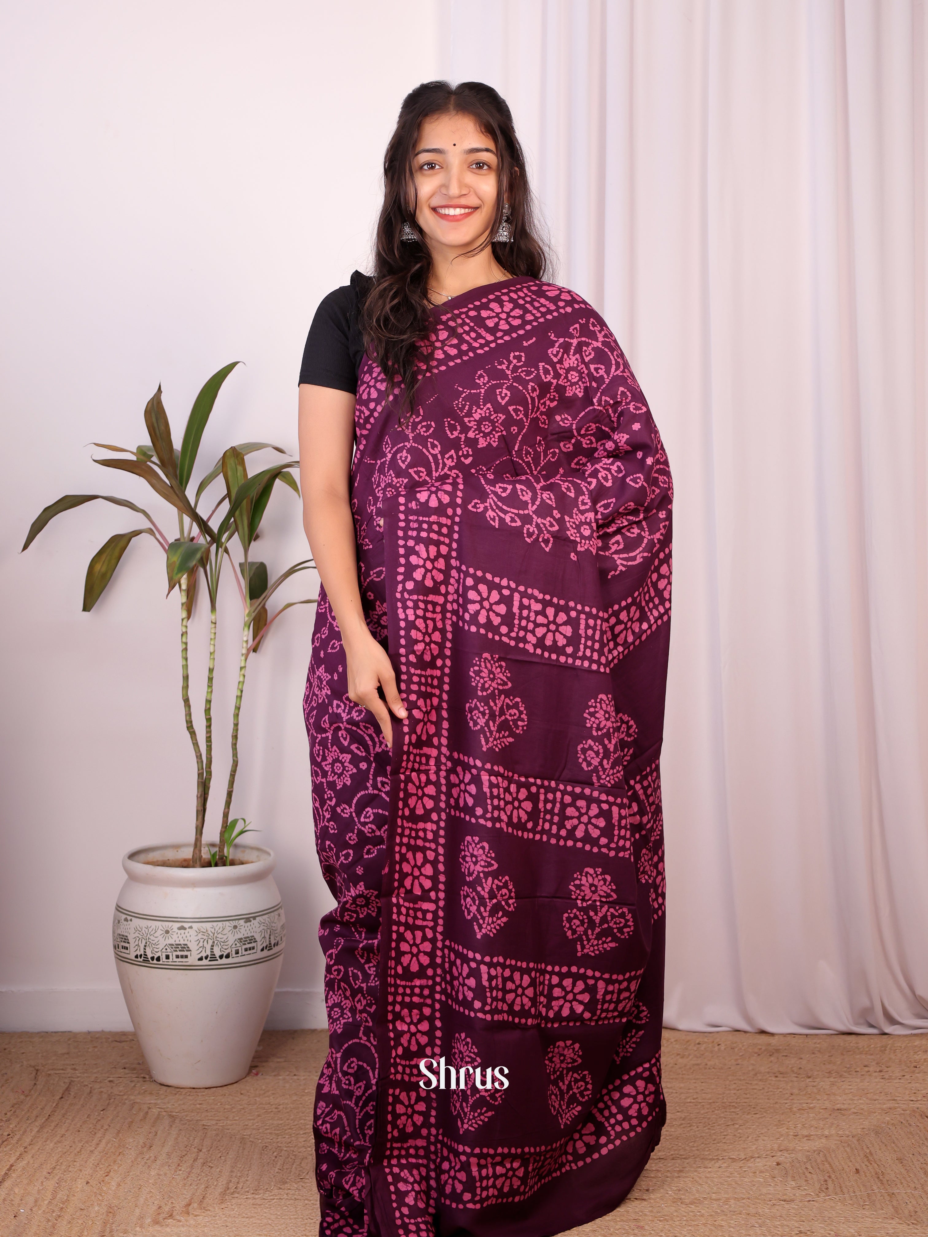 Purple - Cotton Saree - Shop on Shrus.com
