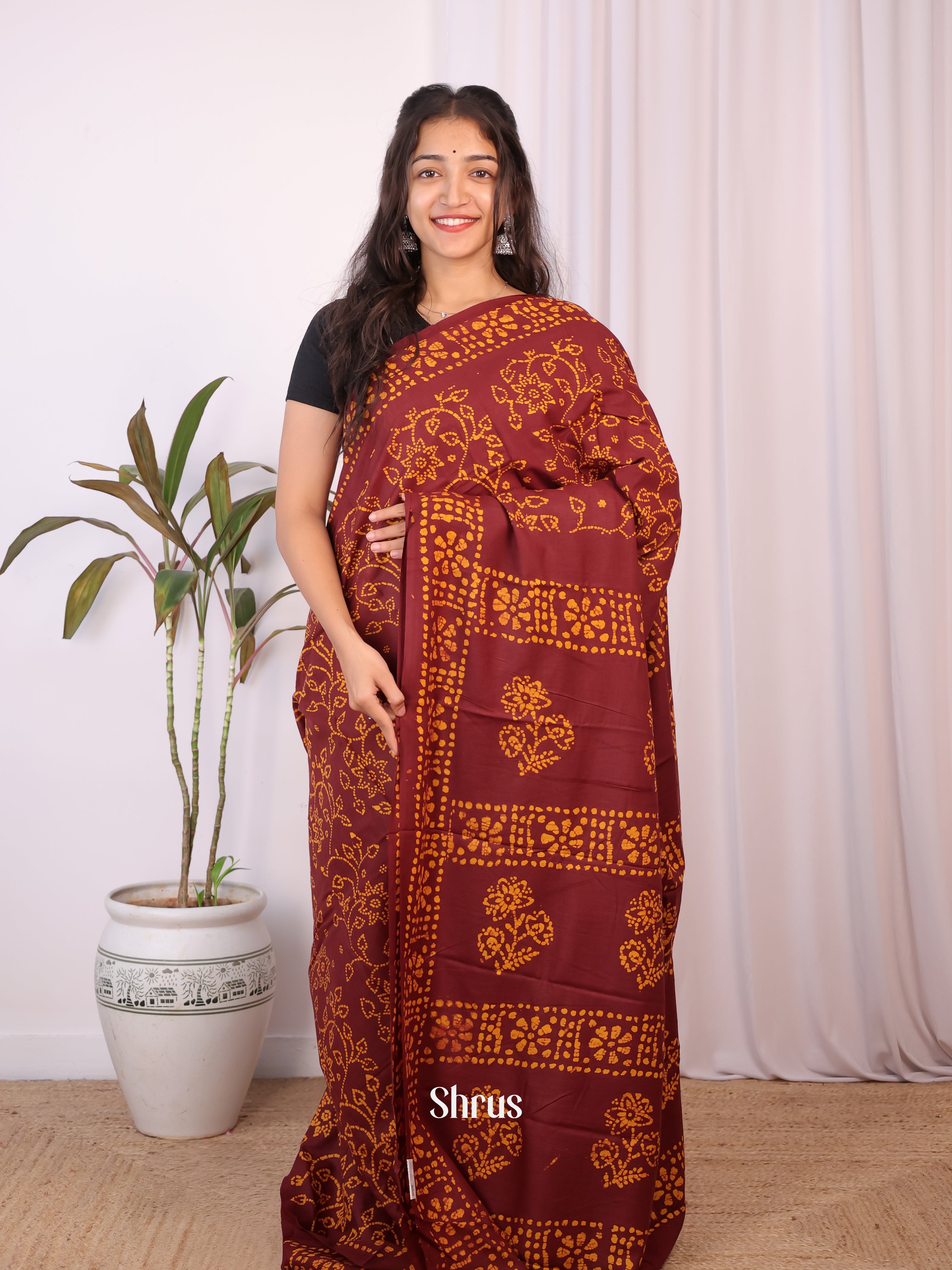 Brown - Cotton Saree - Shop on Shrus.com