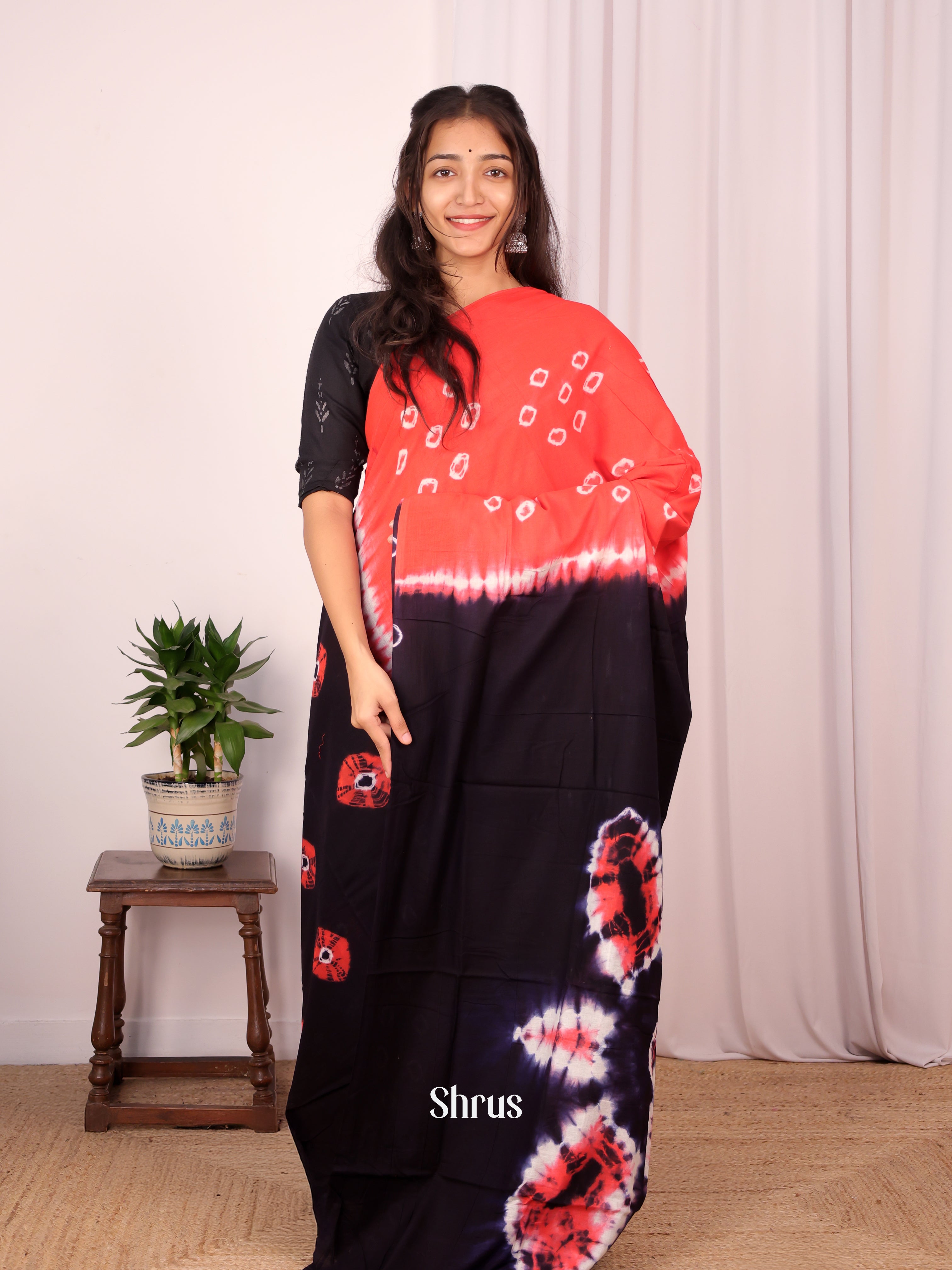 Dark Purple & Peach - Cotton Saree - Shop on Shrus.com
