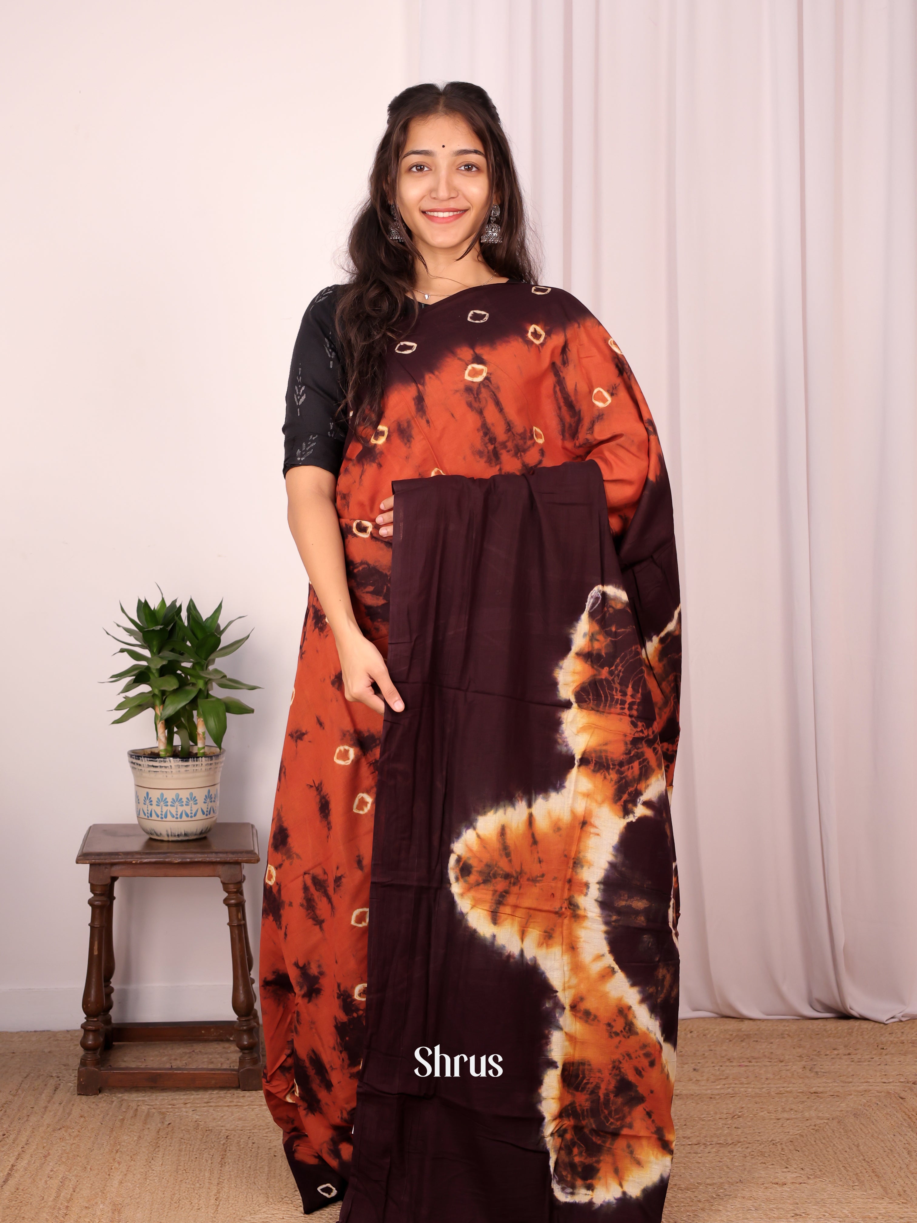 Brick & Brown - Cotton Saree - Shop on Shrus.com