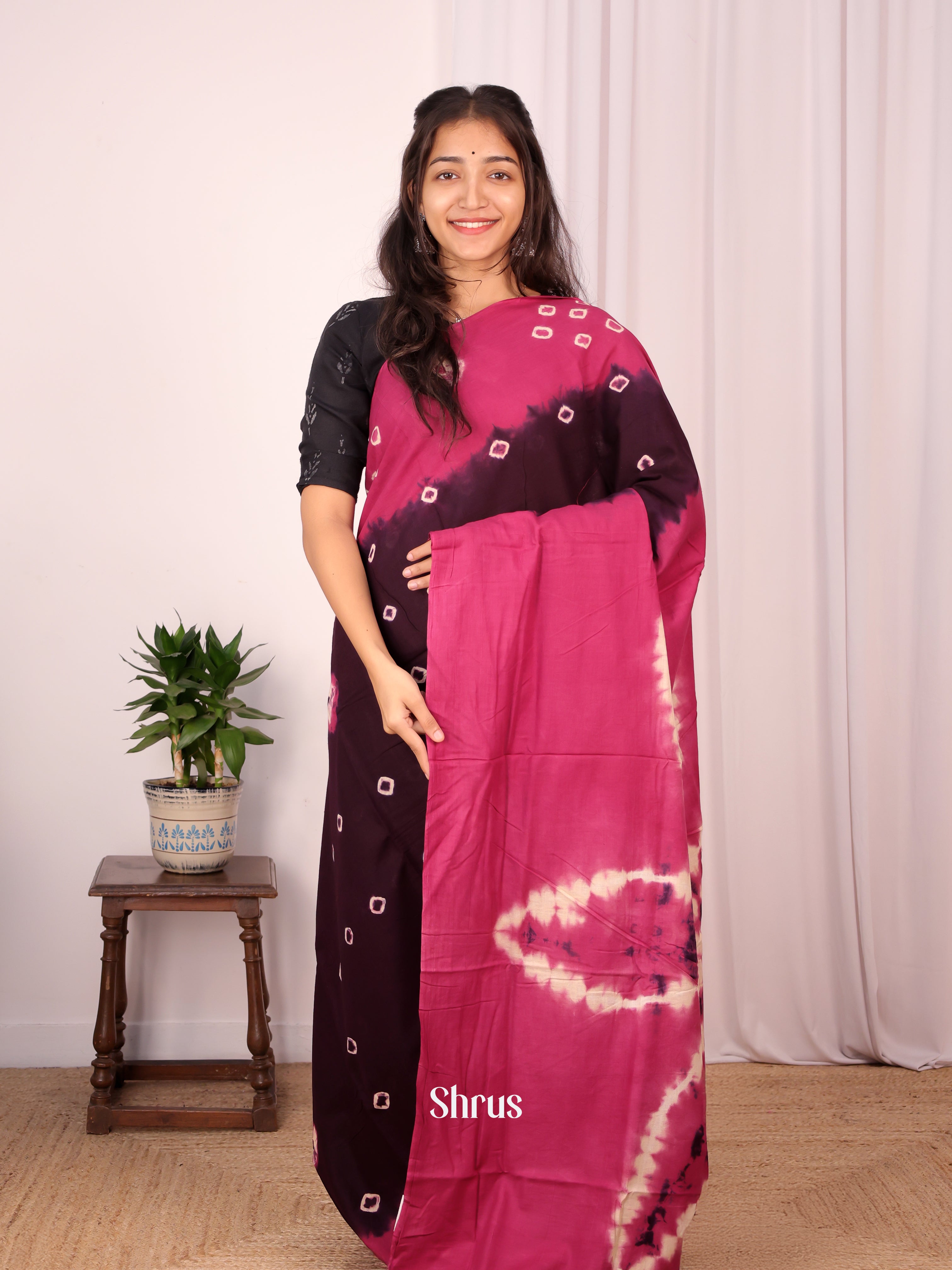 brown & Pink - Cotton Saree - Shop on Shrus.com