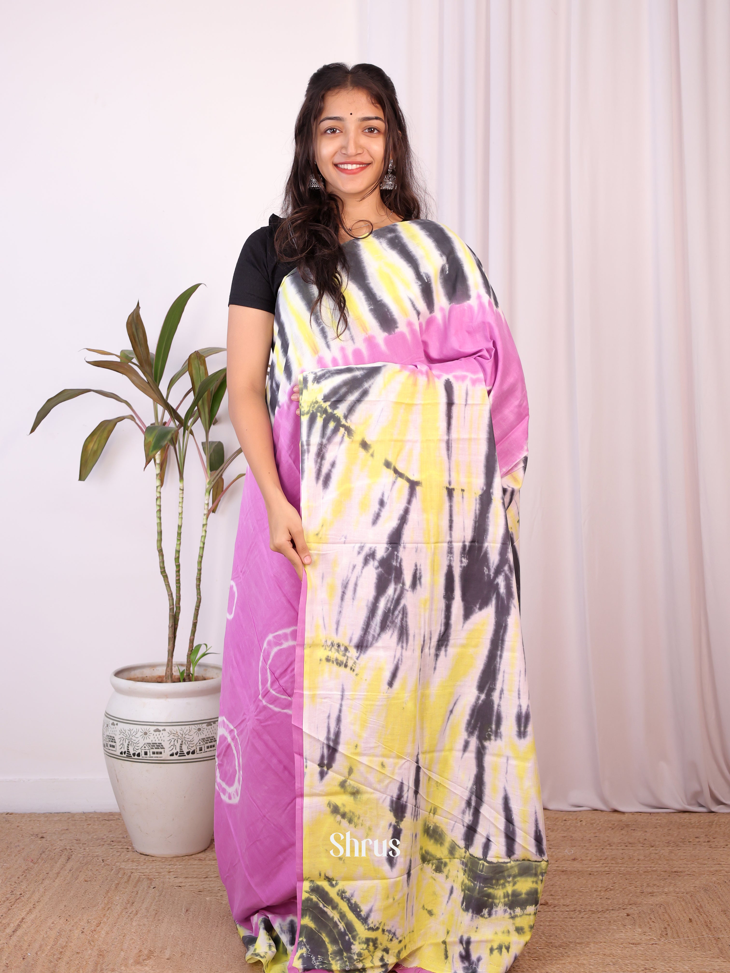 Purple & Yellow - Cotton Saree - Shop on Shrus.com