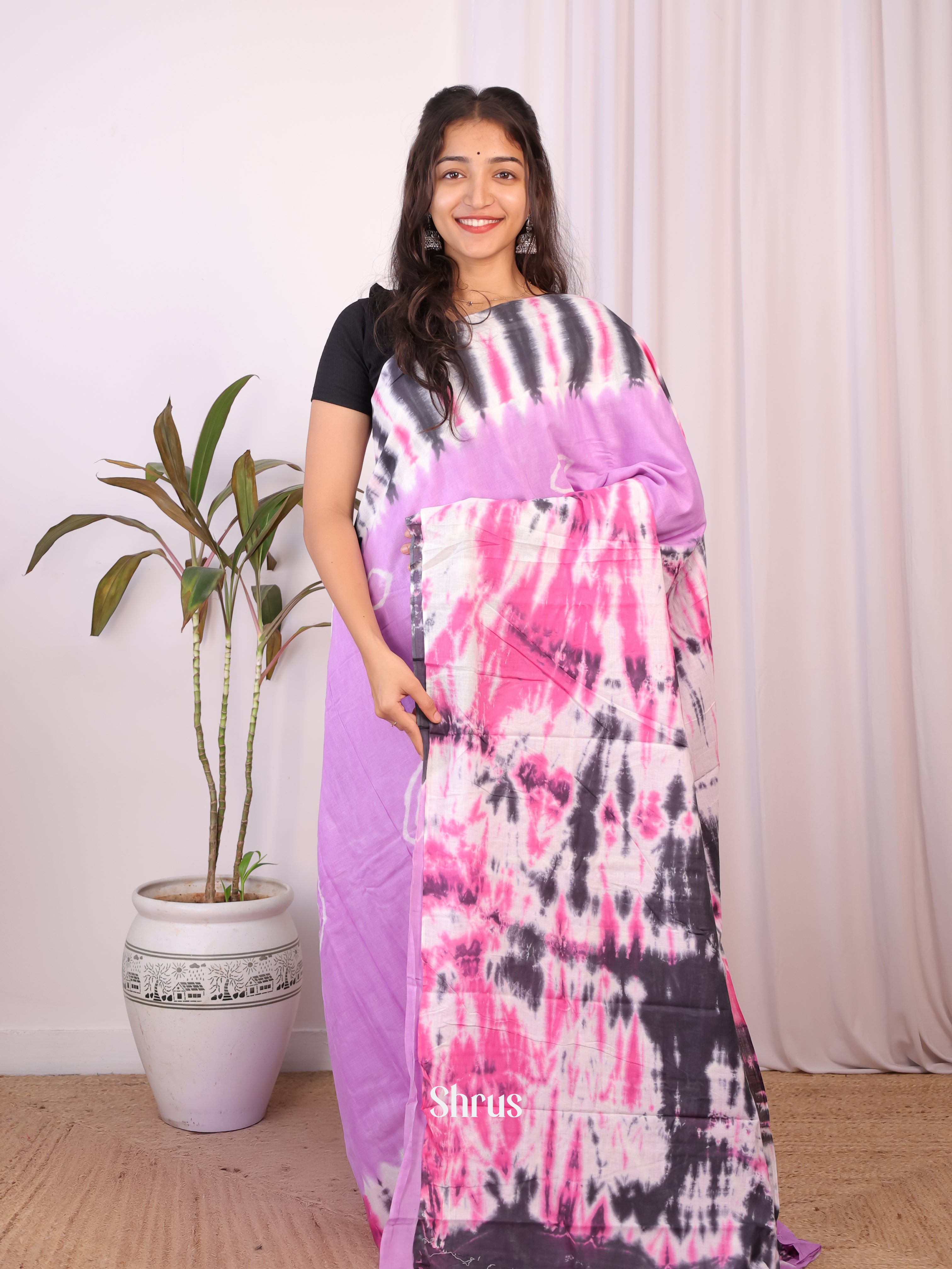 Lavender & Pink - Cotton Saree - Shop on Shrus.com