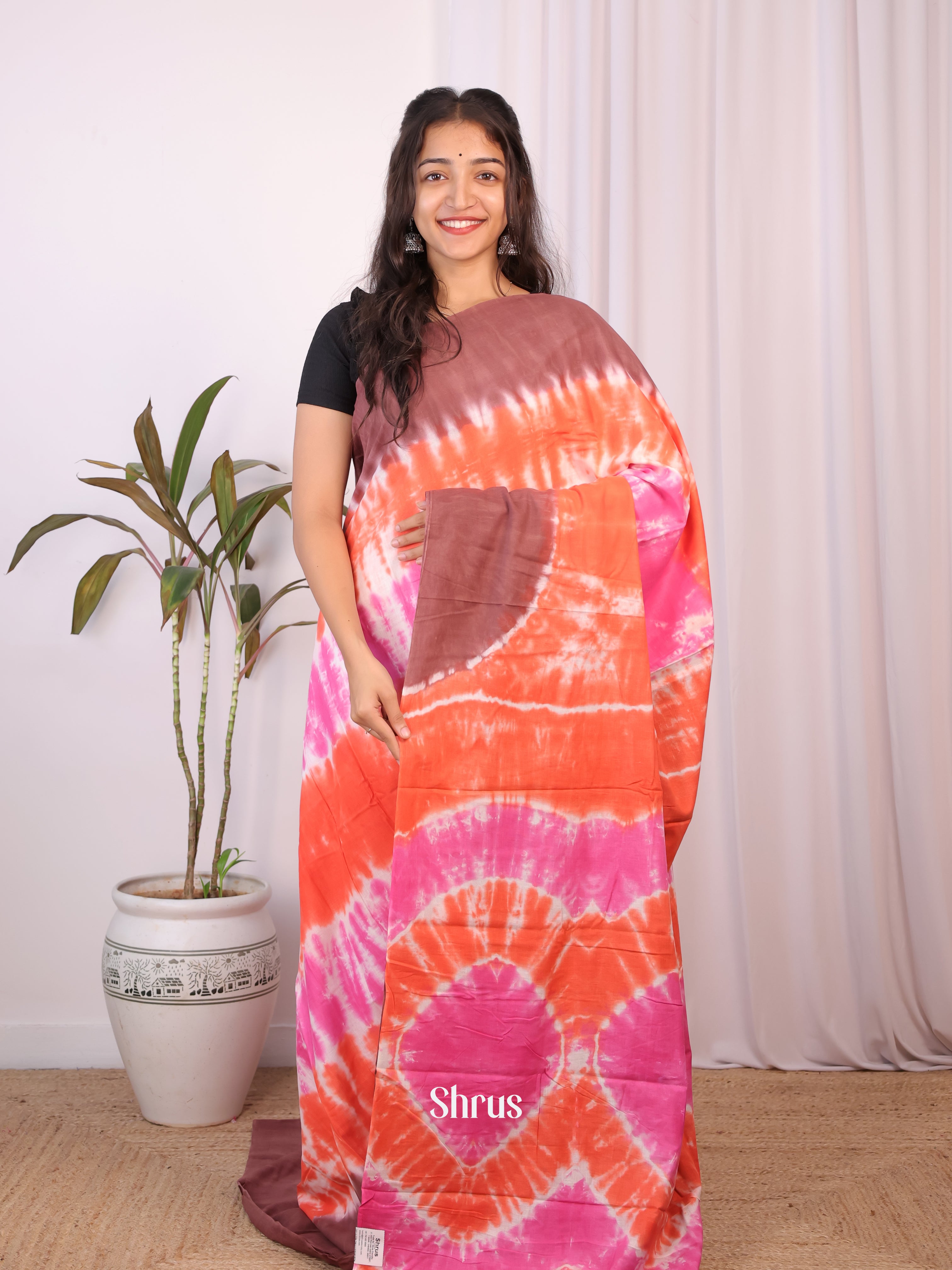 Orange & Pink - Cotton Saree - Shop on Shrus.com