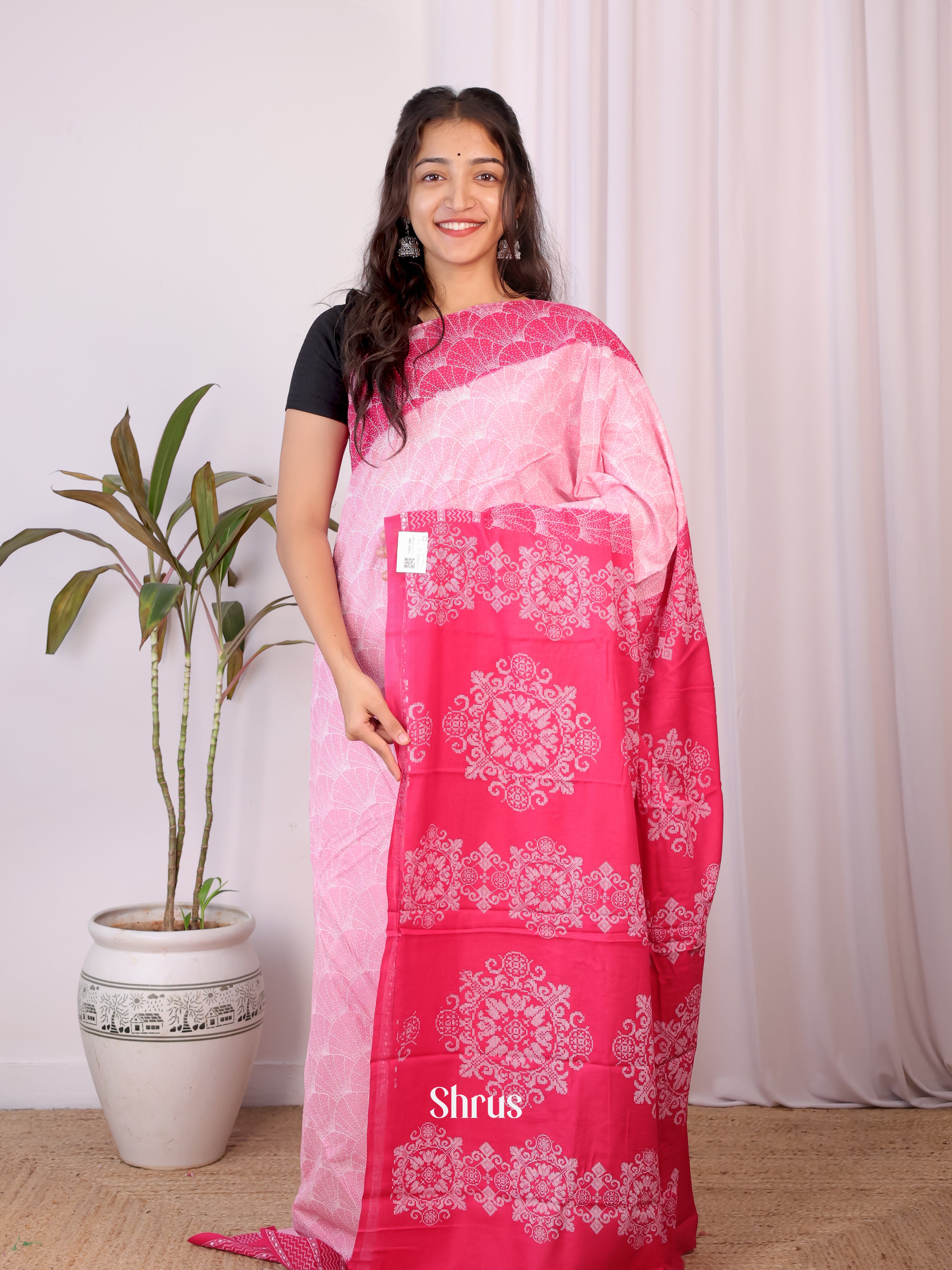 Pink & Rani Pink- Cotton Saree - Shop on Shrus.com