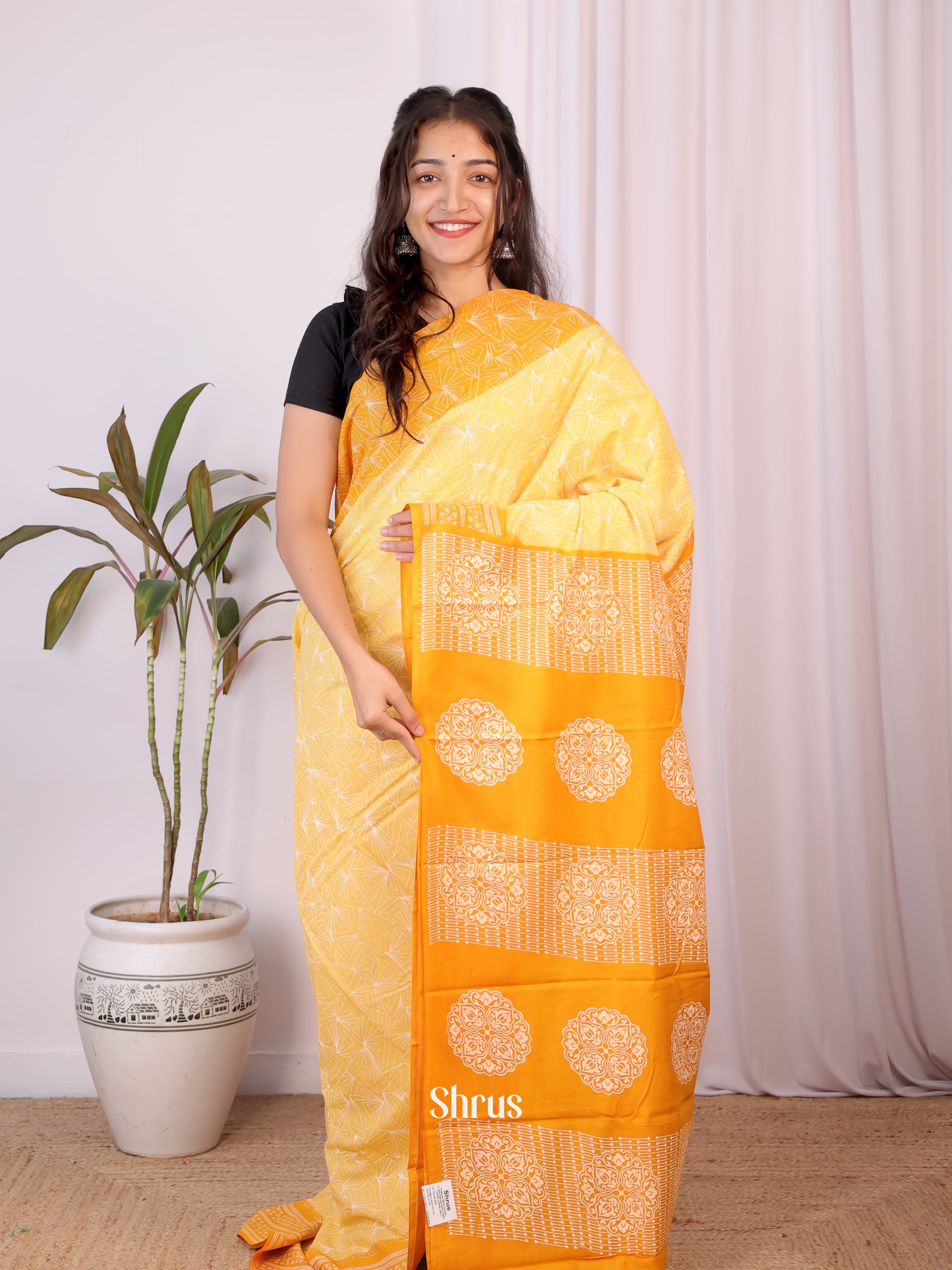 Yellow & Mustard - Cotton Saree - Shop on Shrus.com