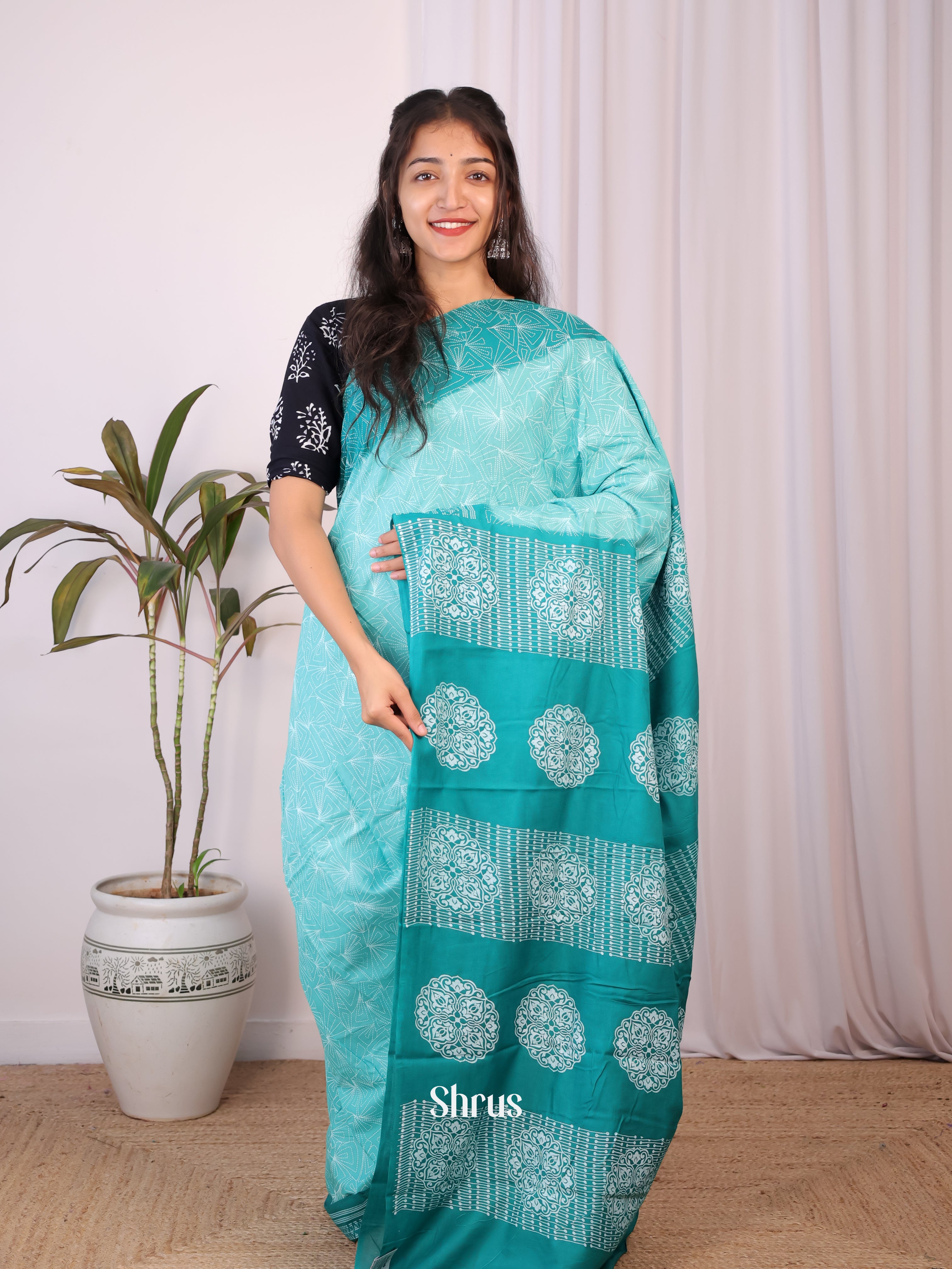 Blue - Cotton Saree - Shop on Shrus.com
