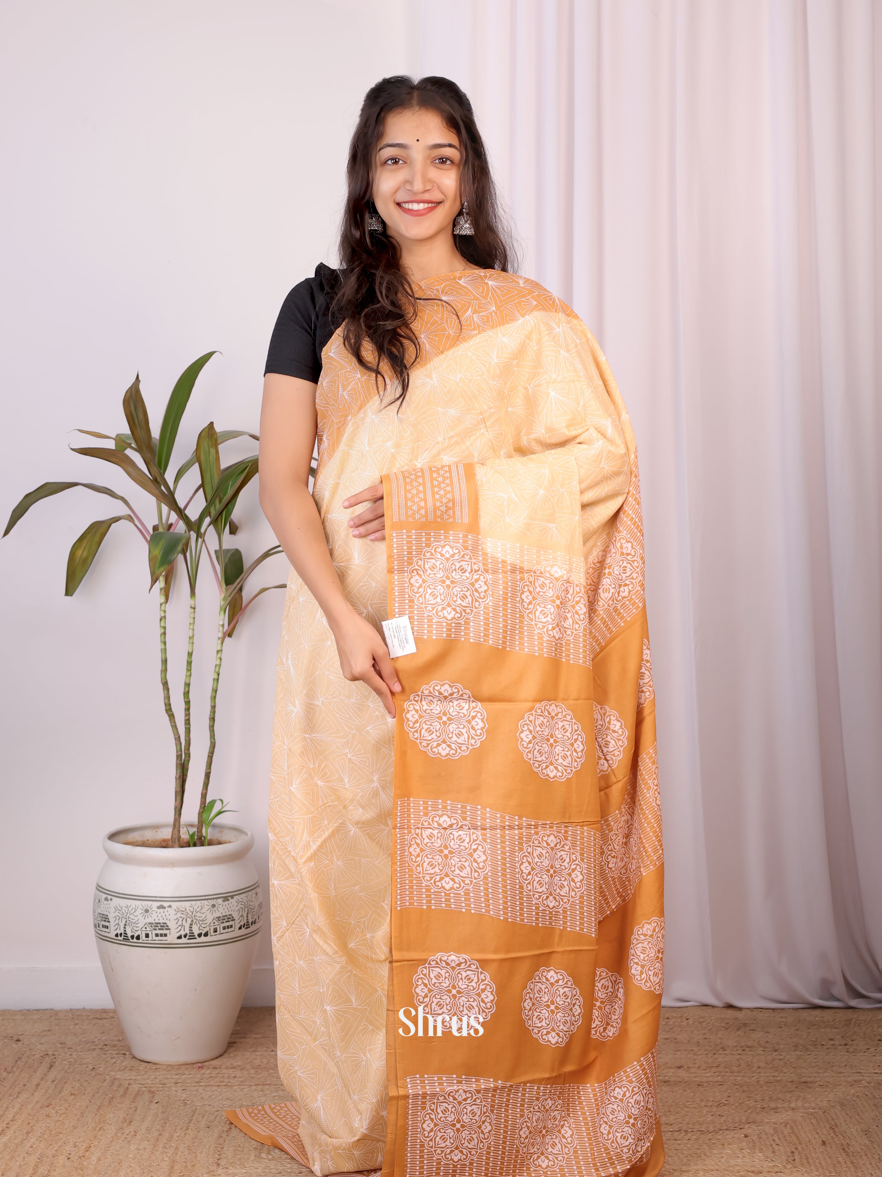 Peach & Orange- Cotton Saree - Shop on Shrus.com