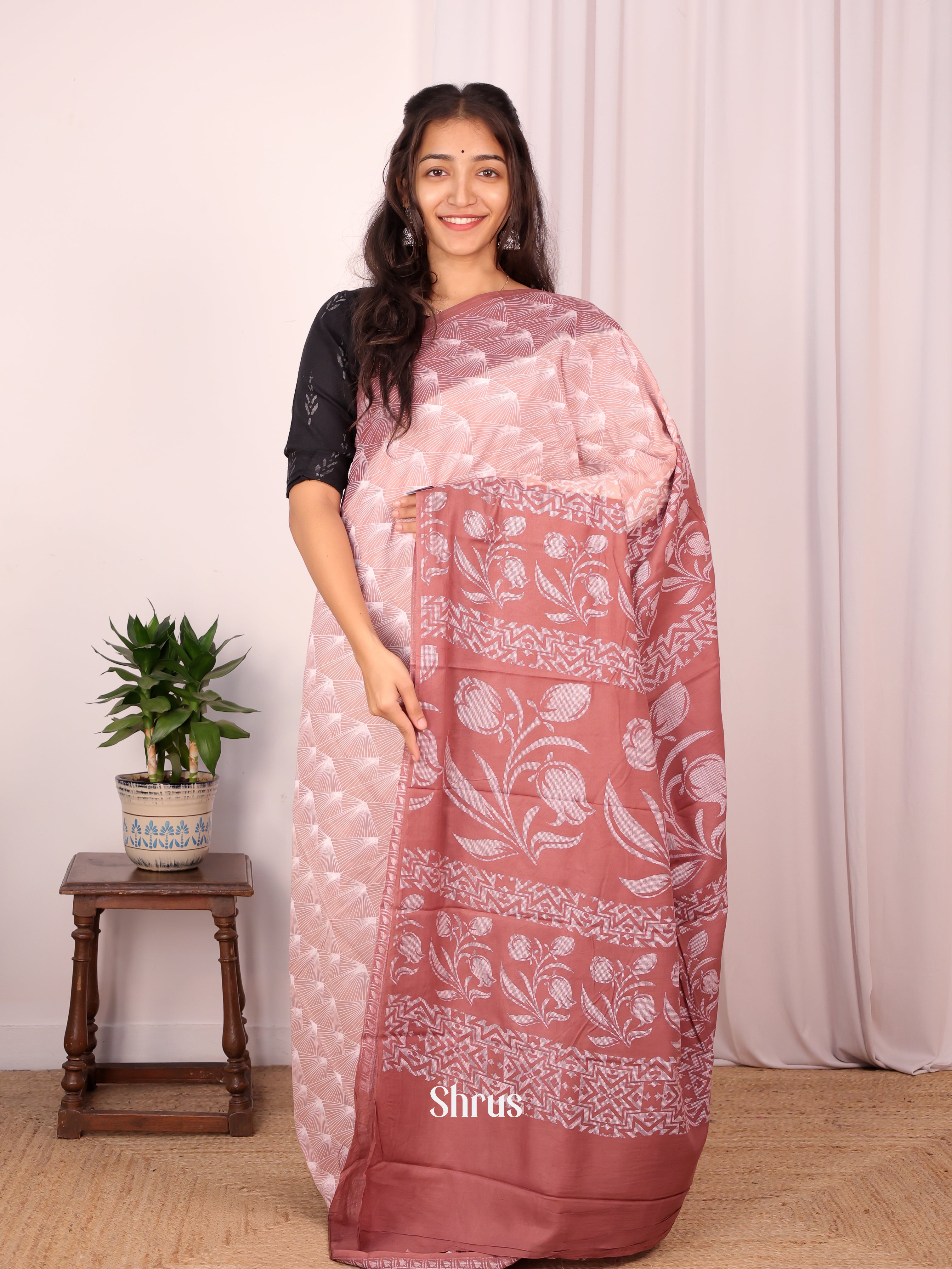 Pink - Cotton Saree - Shop on Shrus.com