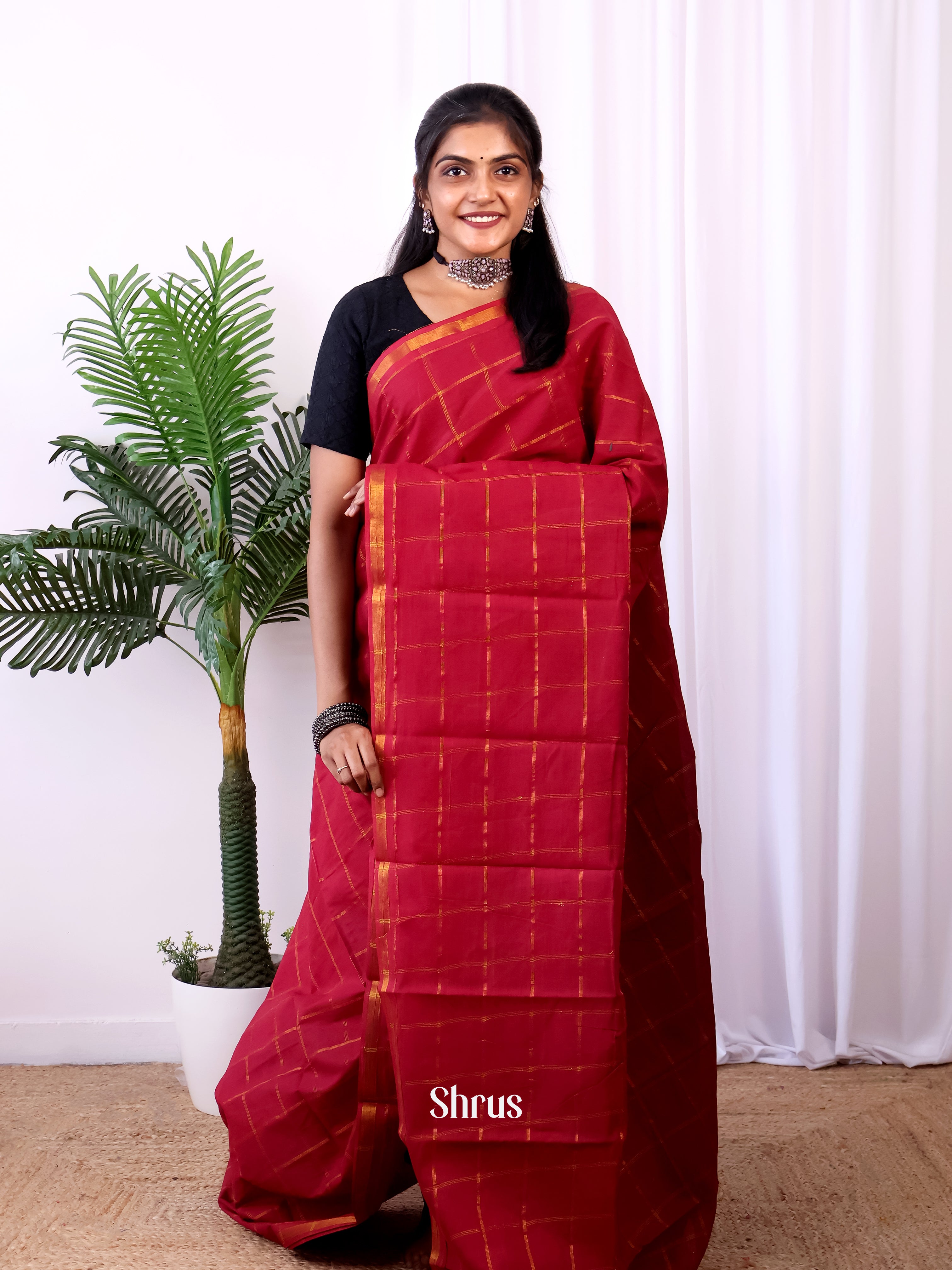 Red - Sungudi Cotton Saree - Shop on Shrus.com