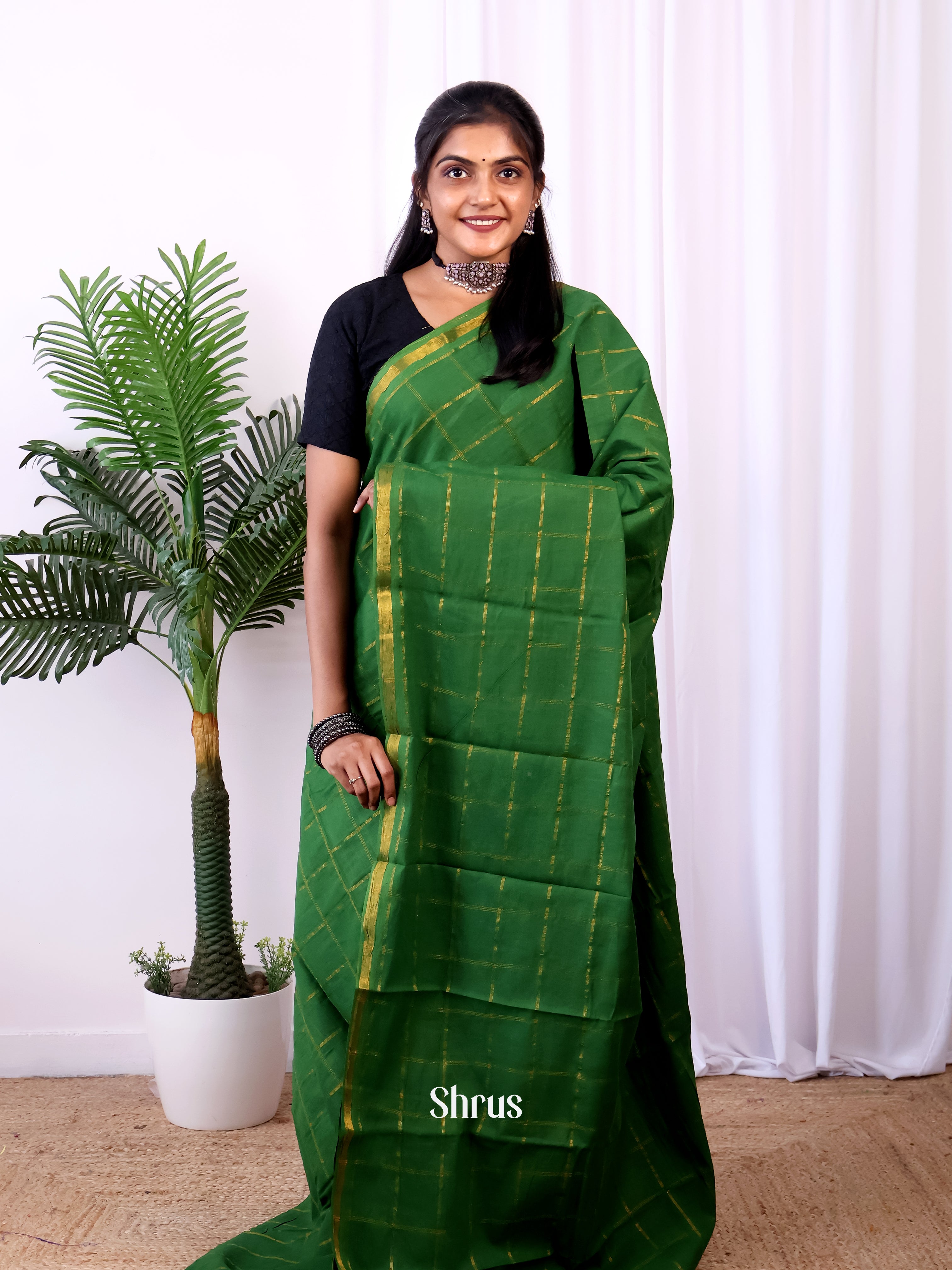 Green - Sungudi Cotton Saree - Shop on Shrus.com