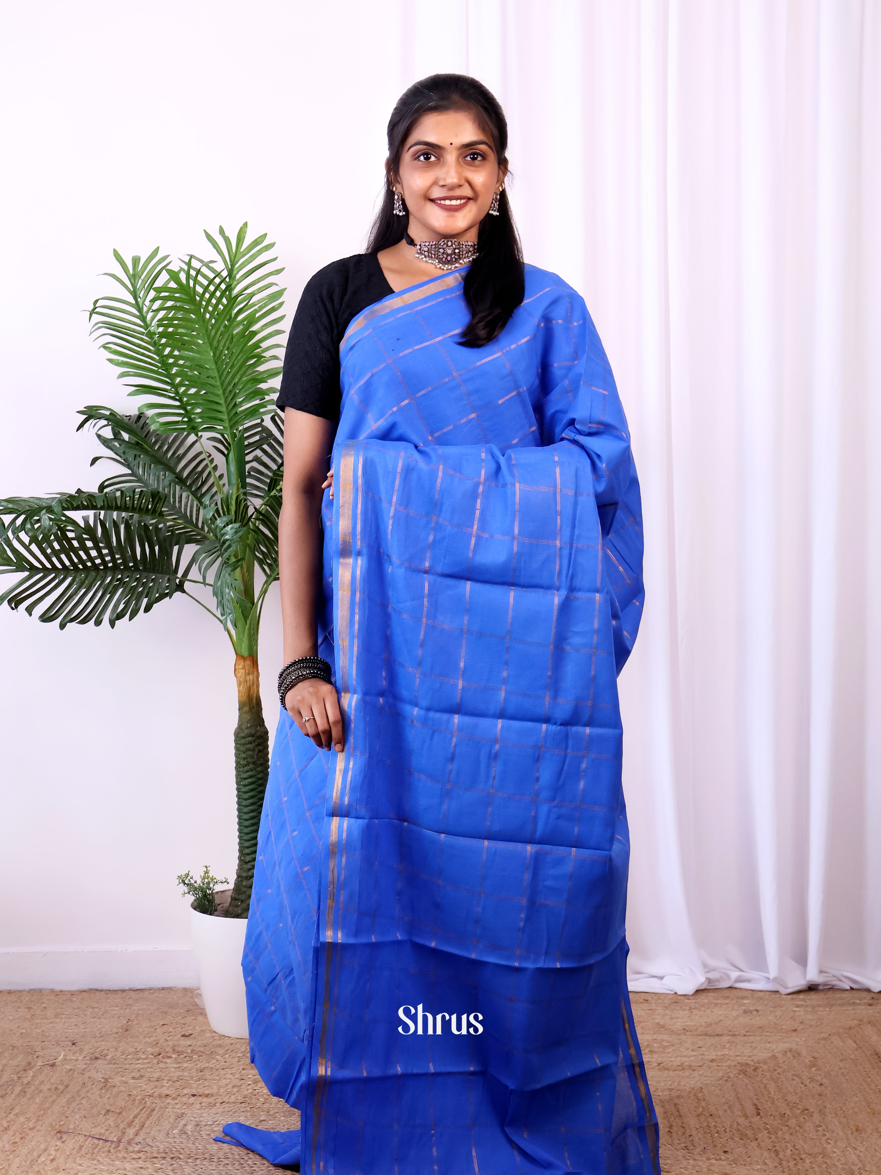 Blue - Sungudi Cotton Saree - Shop on Shrus.com
